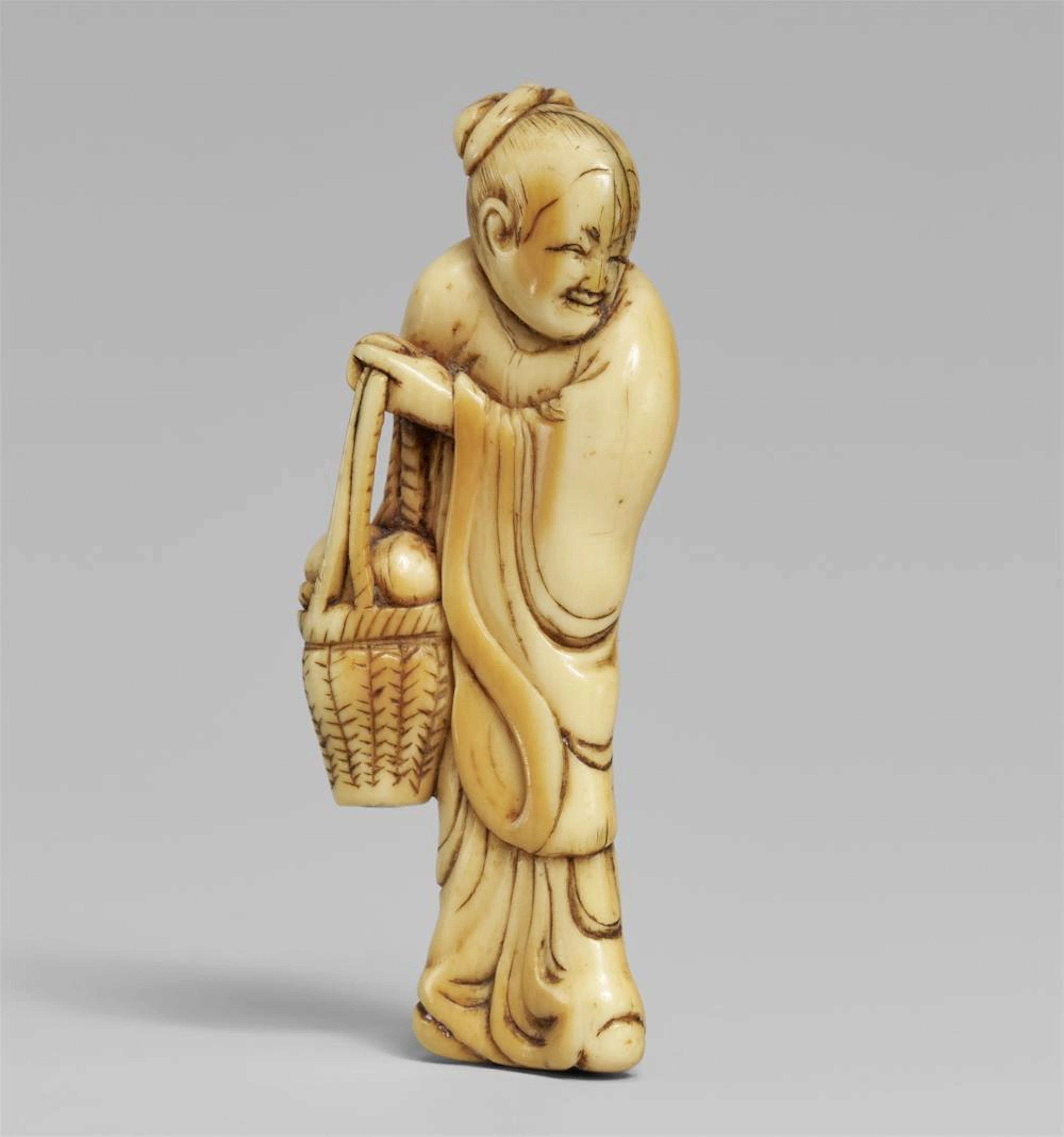 An ivory netsuke of Tobosaku. Around 1800