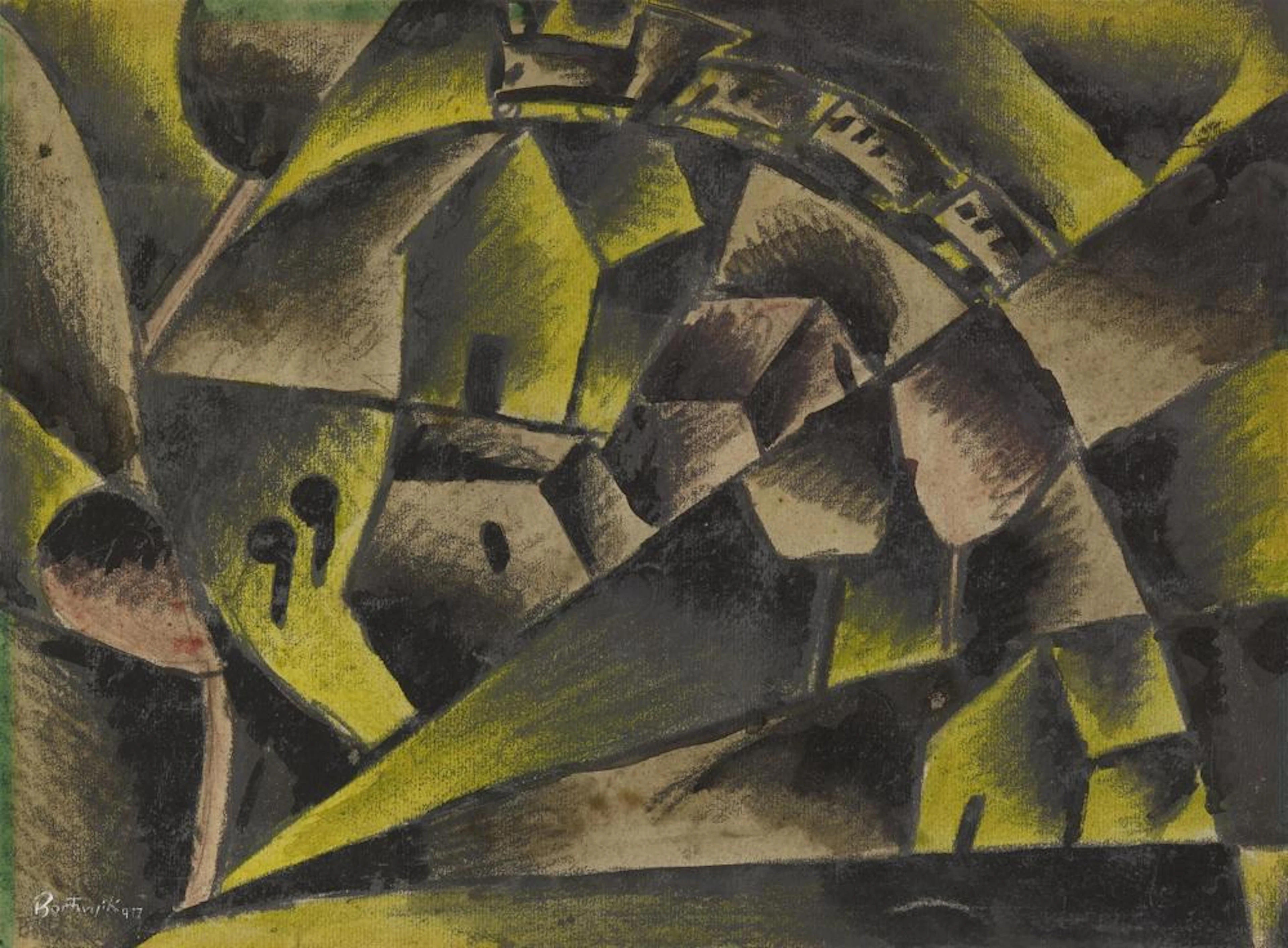 Sándor (Alexander) Bortnyik, Landschaft mit Eisenbahn, 1917