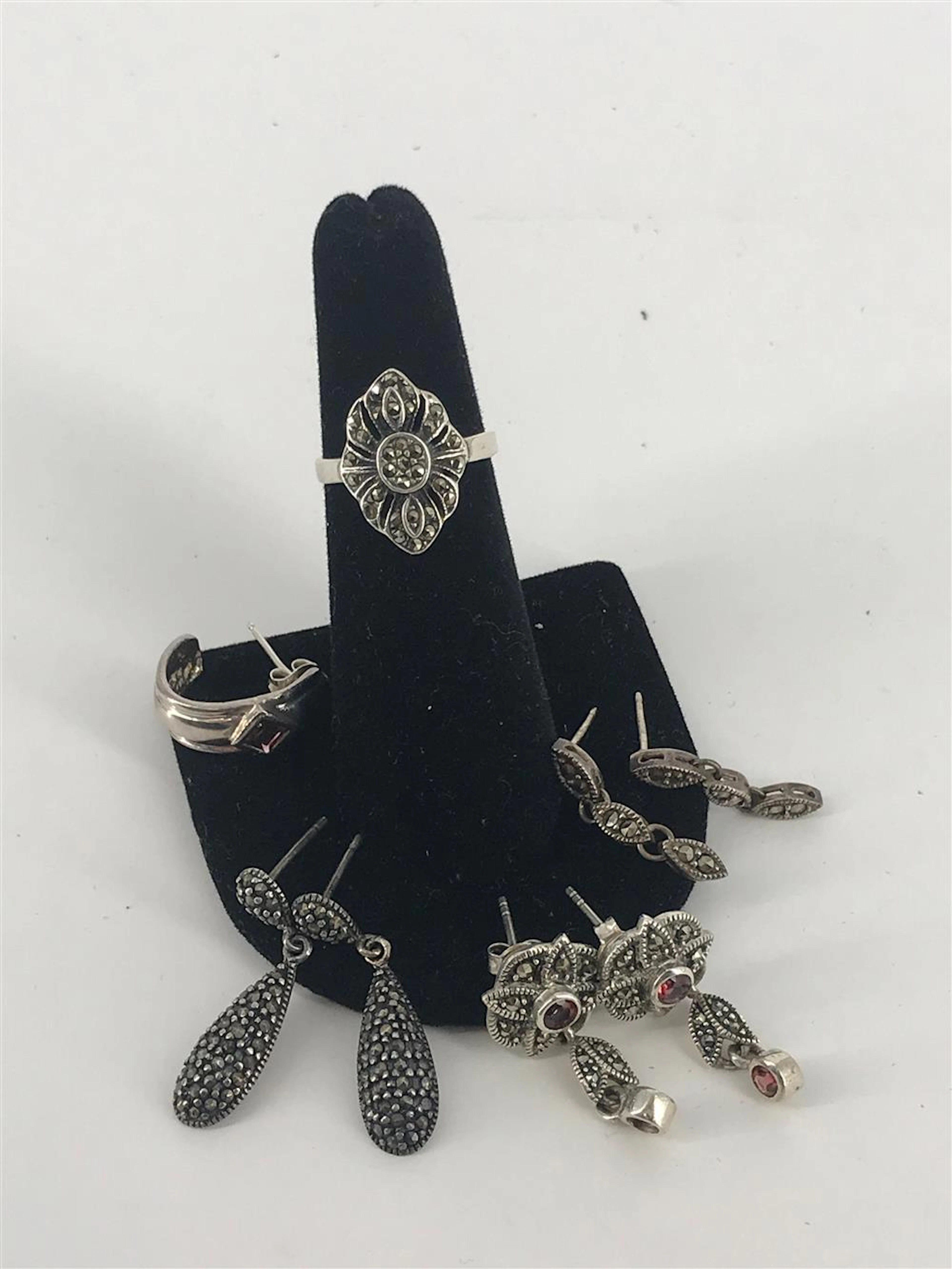 LOT OF STERLING SILVER EARRINGS AND RING