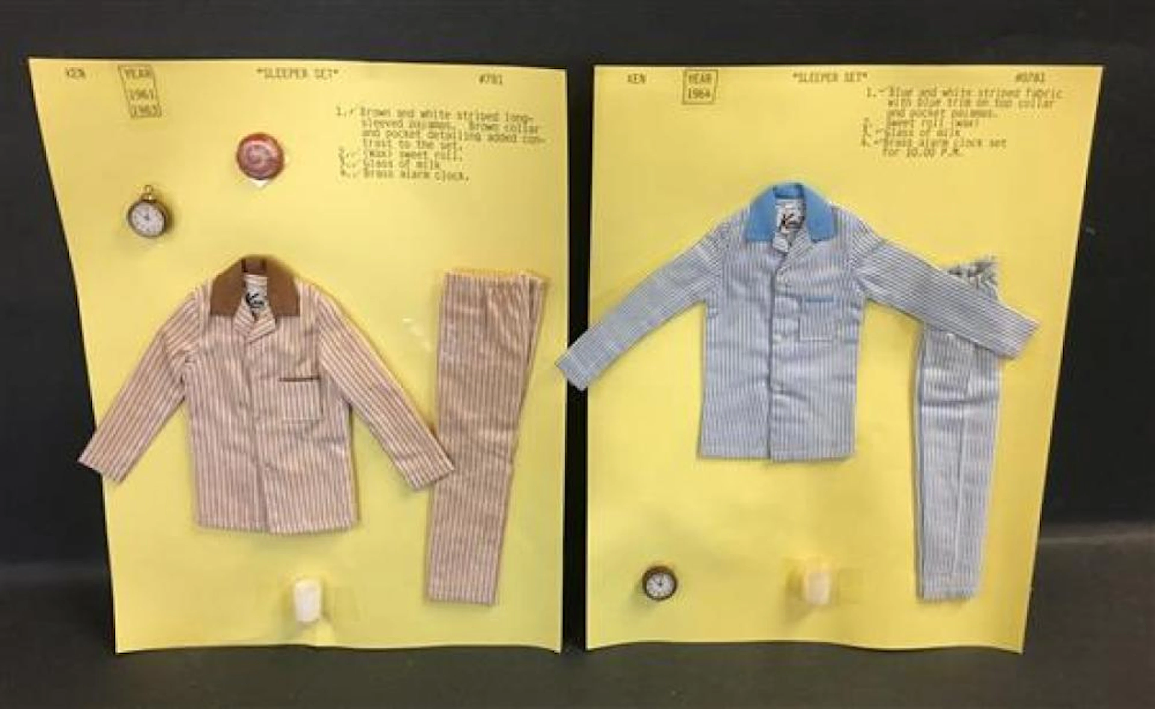 (6) KEN FASHIONS INCLUDING "SLEEPER SET" (BROWN) #781 (COMPLETE), "SLEEPER SET" (BLUE) #0781 (MISSING SWEET ROLL), "CASUALS" #782 (M...