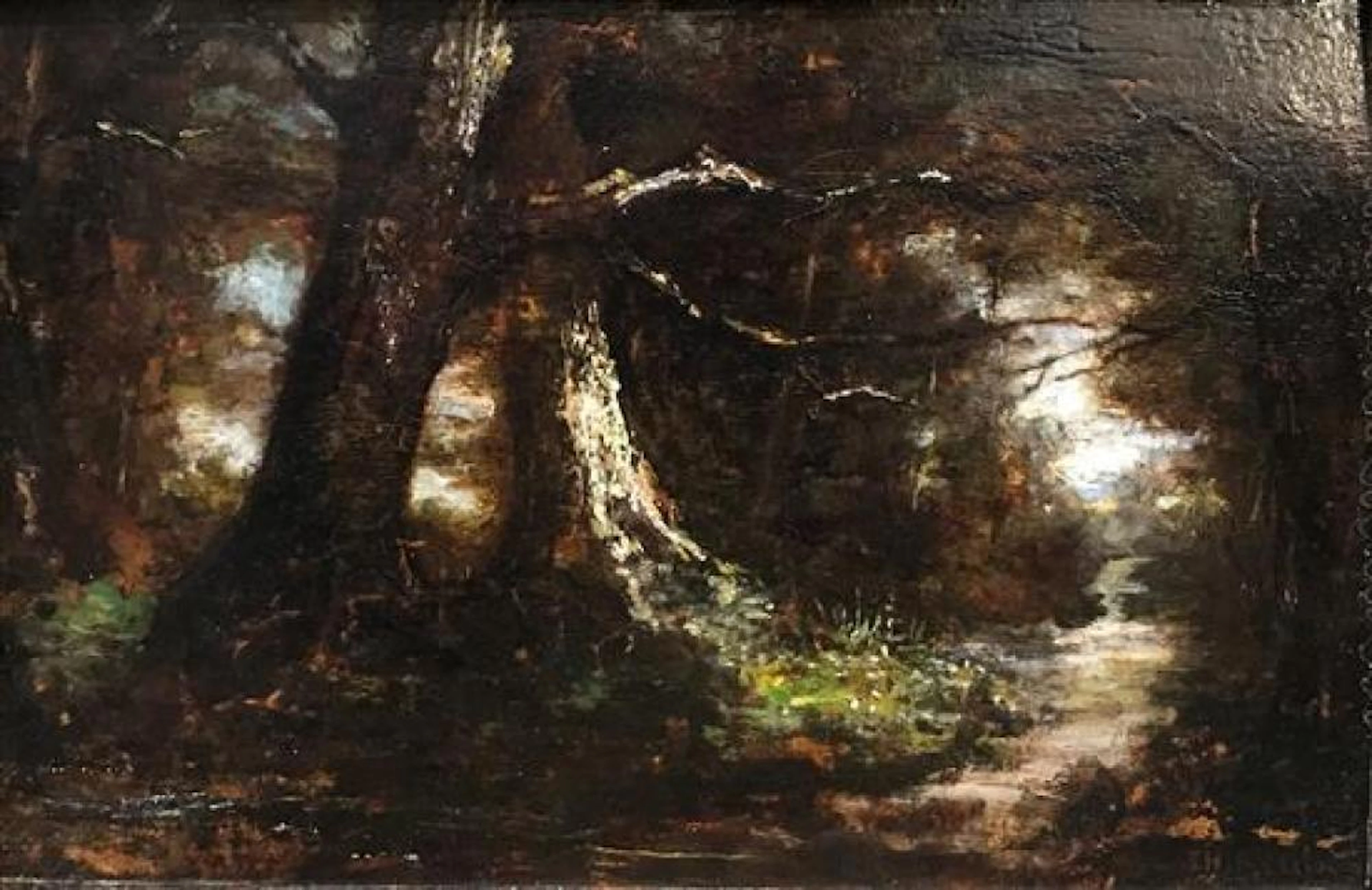 ETIENNE PIERRE THEODORE (TH) ROUSSEAU (1812-1867, FRANCE) OIL ON BOARD, FOREST SCENE. ARTIST SIGNED TH ROUSSEAU. IMAGE SIZE 9" X 13....