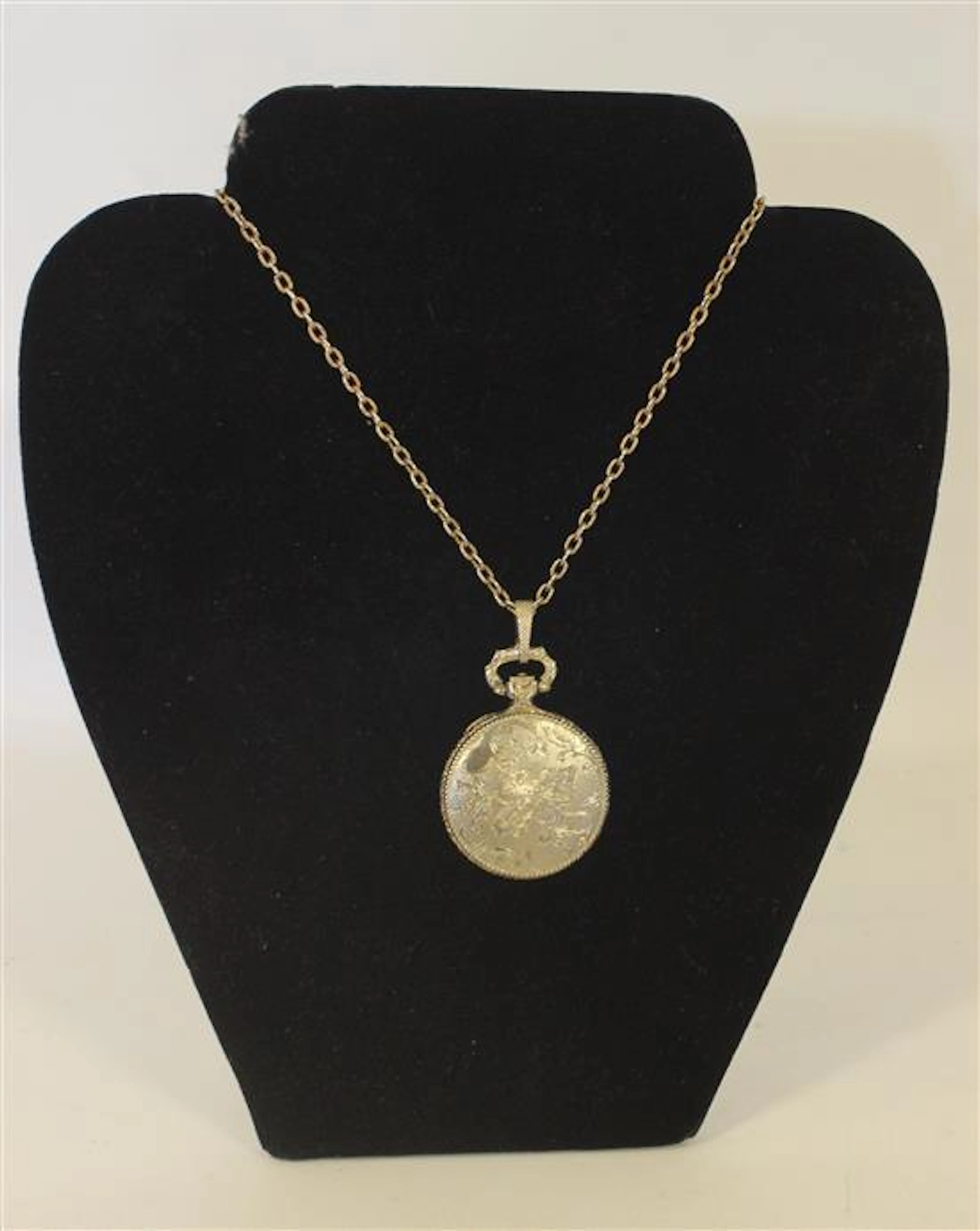 GOLD PLATED SWISS MADE POCKET WATCH ON 24" HEAVY LINK CHAIN FROM CYCLE. ONE JEWEL UNADJUSTED MOVEMENT MANUFACTURED BY ALFEX LIMITED....