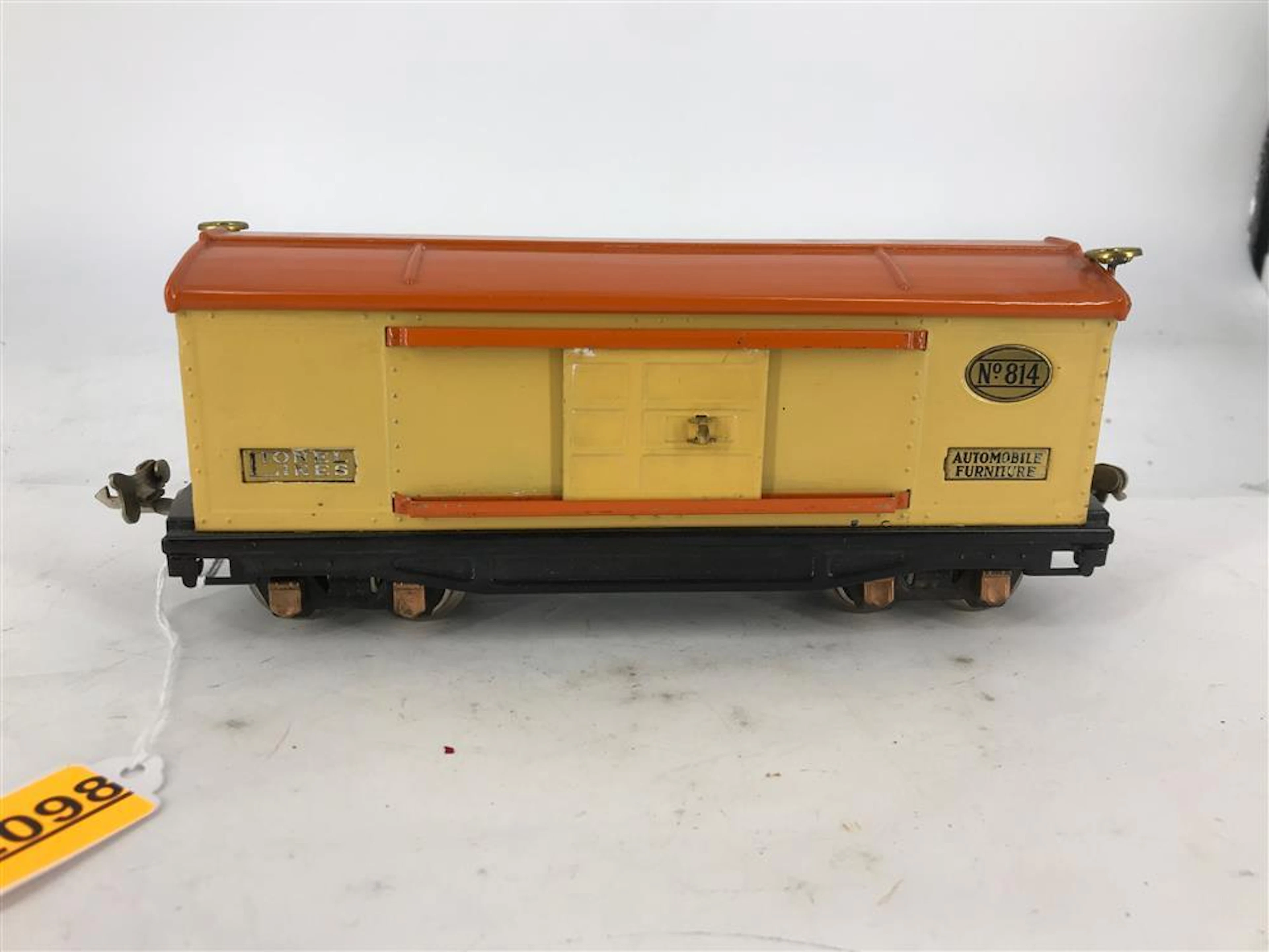 LIONEL PREWAR O GAUGE #814 BOX CAR IVORY WITH ORANGE ROOF