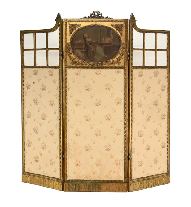 Rare Beautiful French Gold Gilt Beveled Glass Dressing Scree