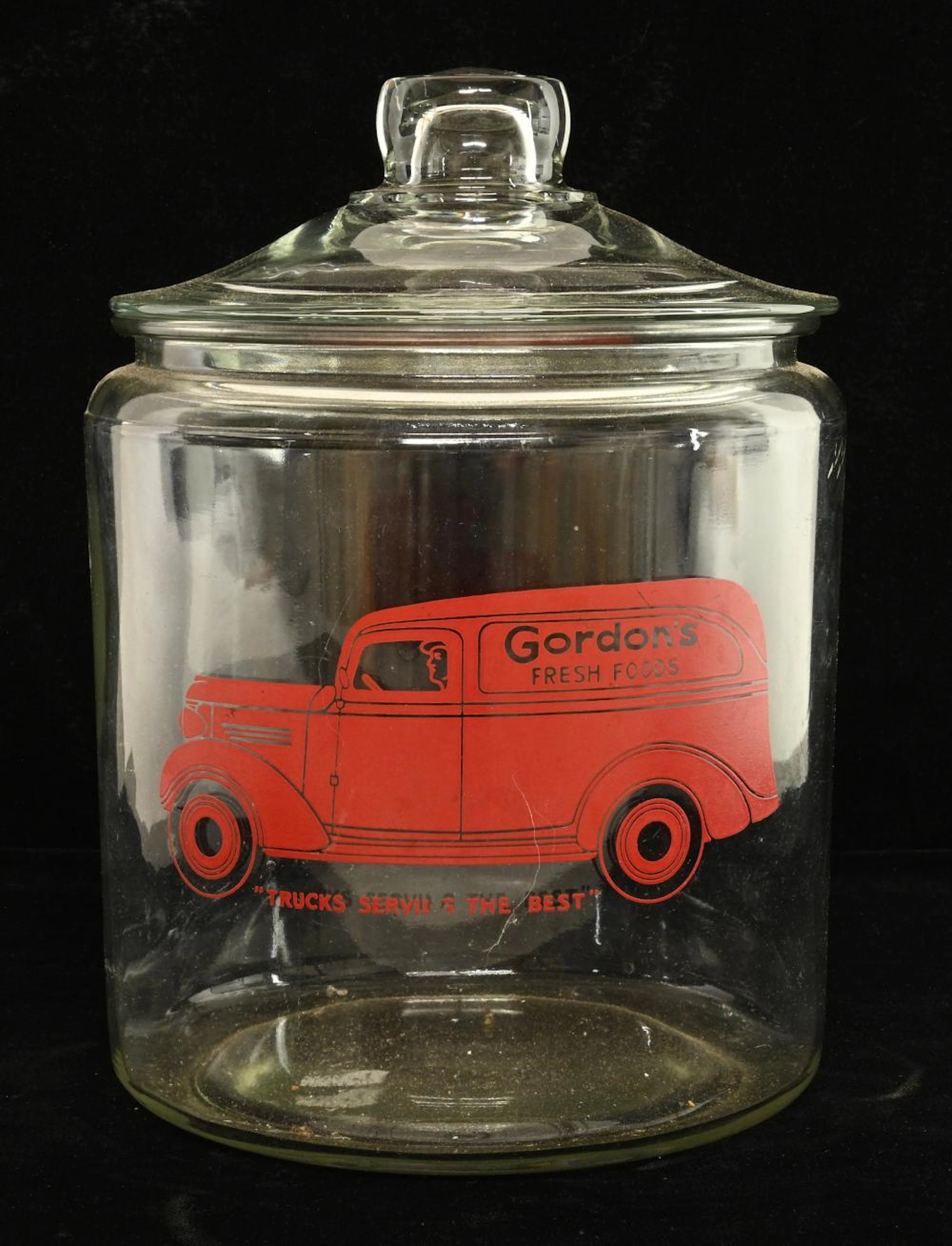 Vintage Gordon's Fresh Foods Glass ACL Store Jar