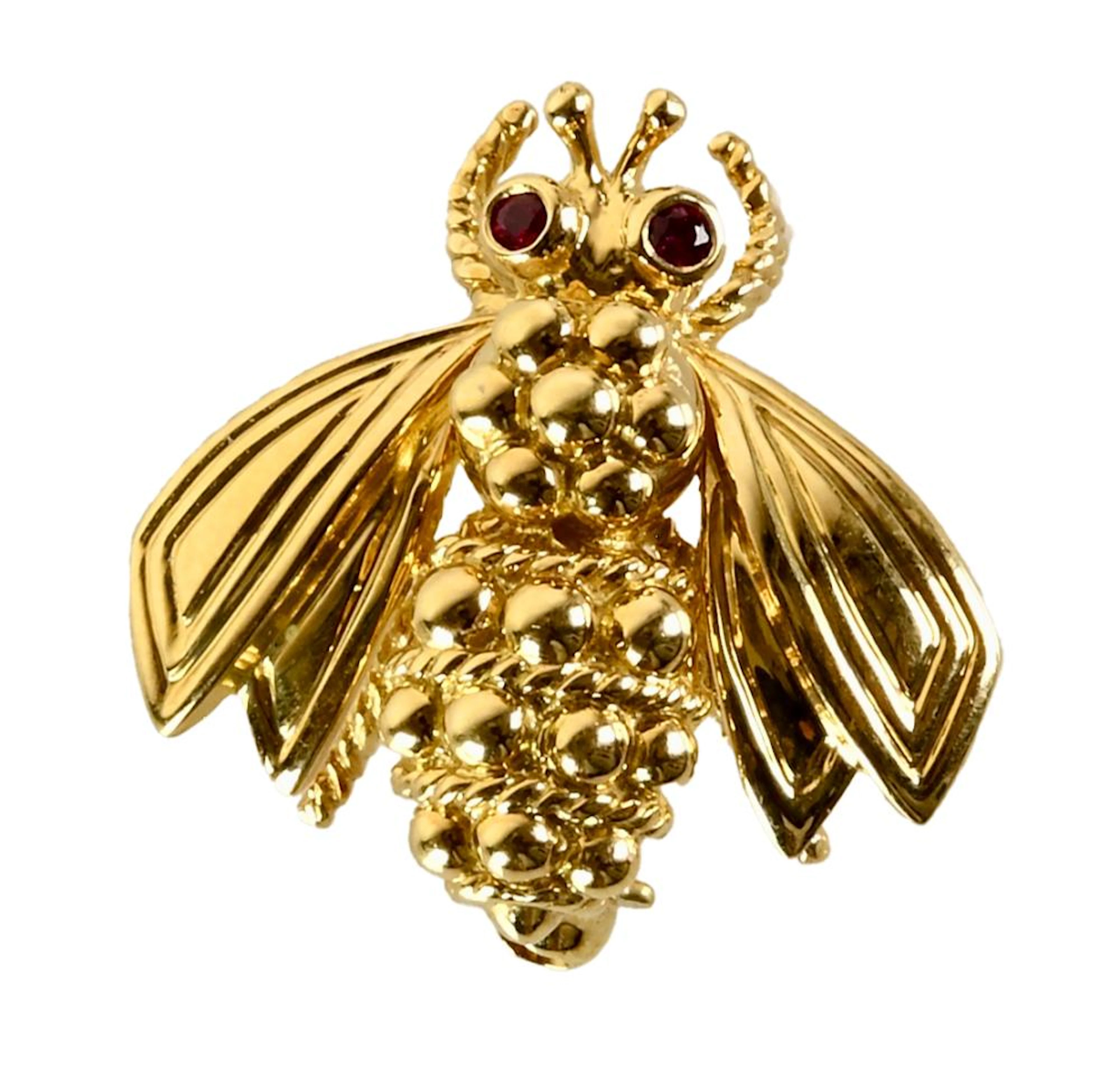 Fine Tiffany & Co. 18K Gold Rubies Eyes Bee Jewelry Pi
