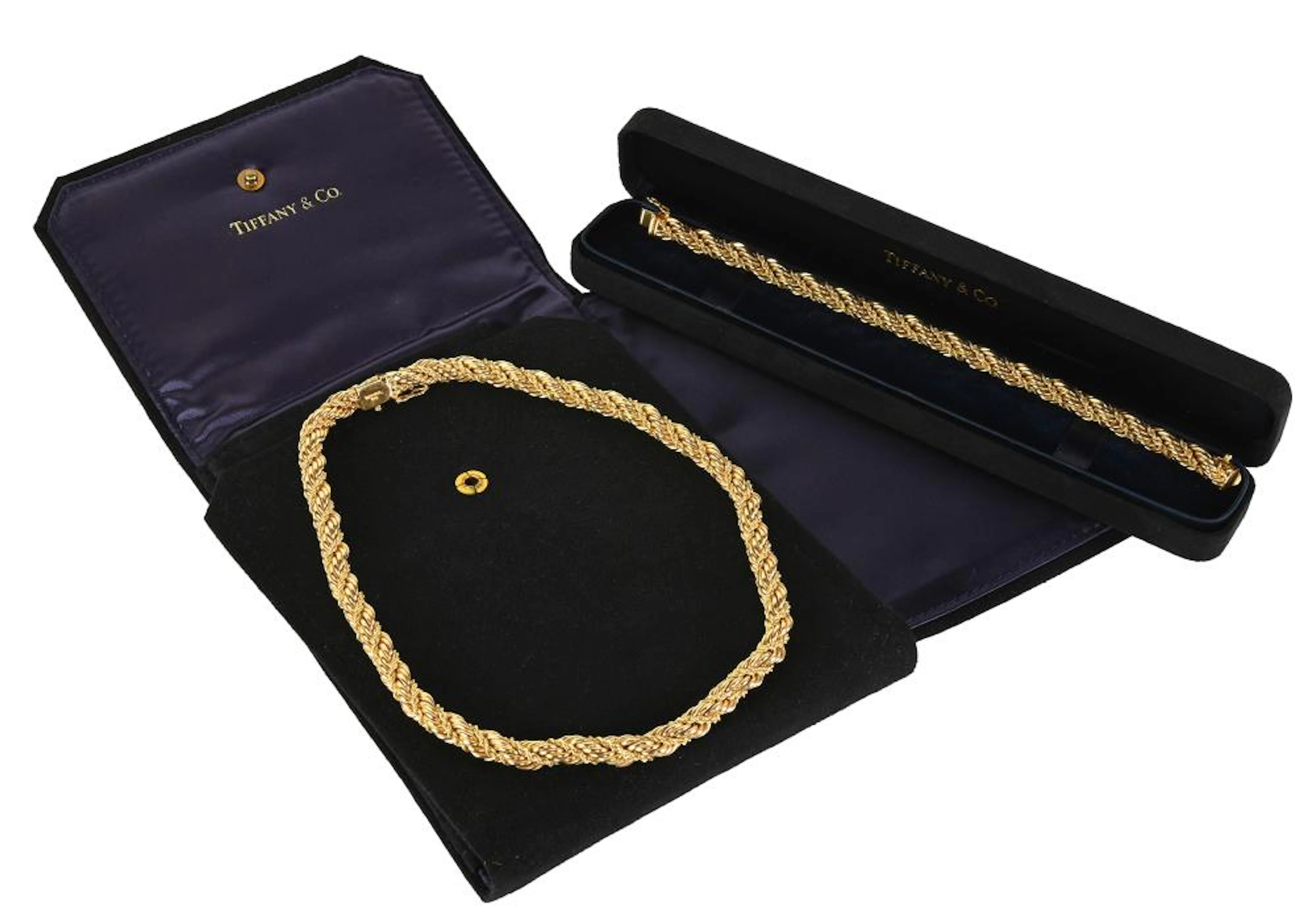 Fine Tiffany & Co. 14KT Gold Rope Jewelry Necklace And Bracelet