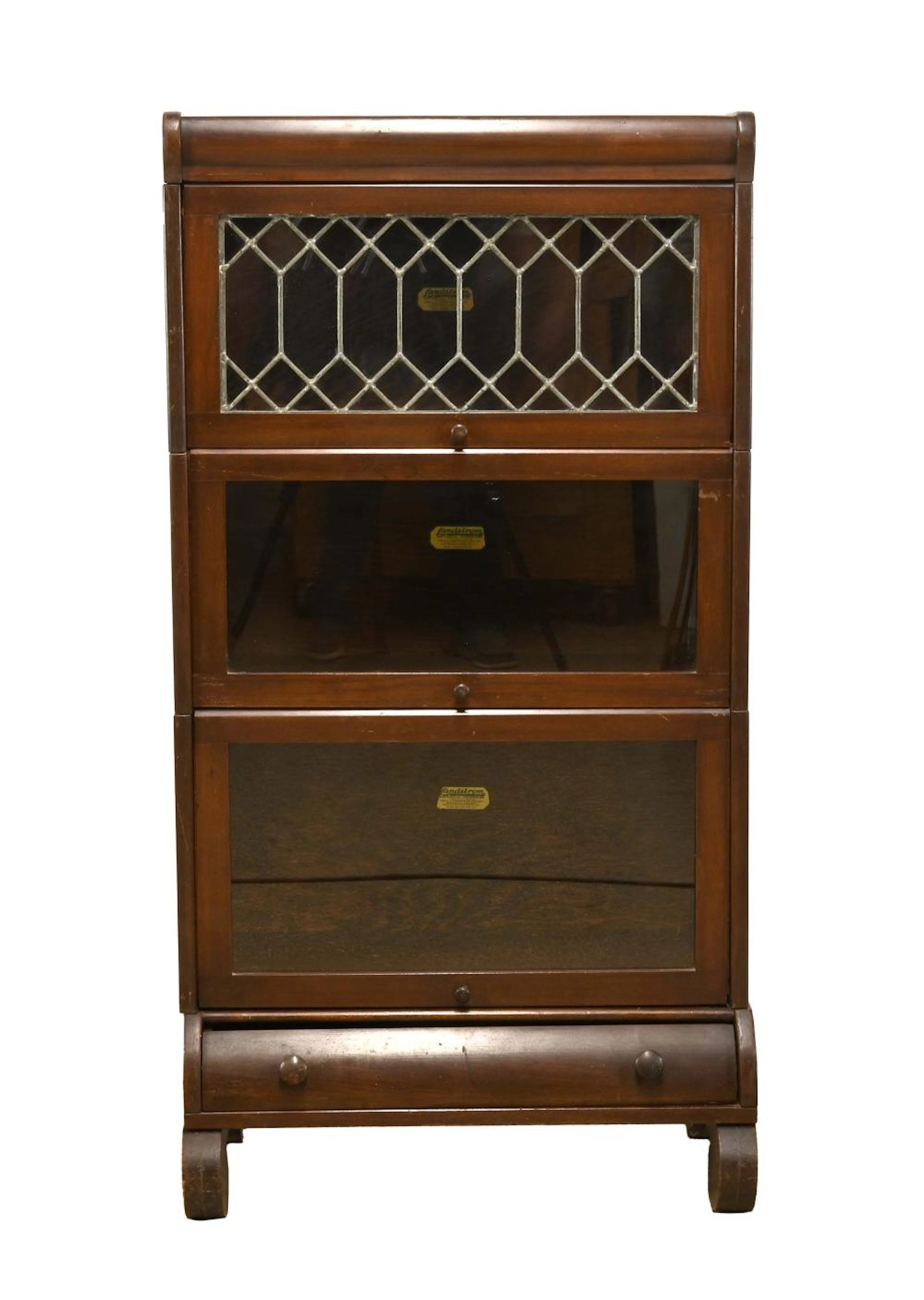 Rare Lundstrom Little Falls N.Y. Leaded Glass Bookcase