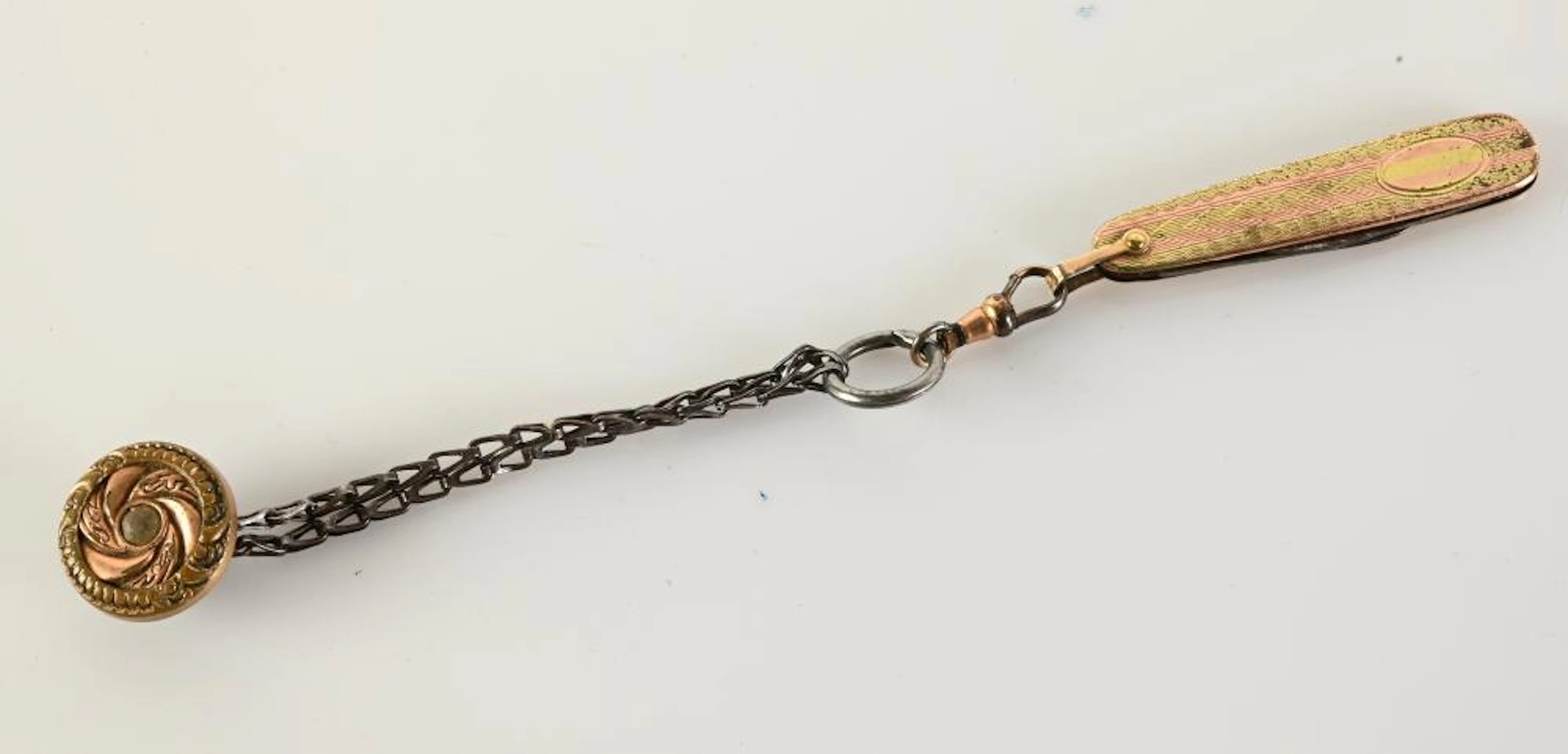 Antique Pocket Watch Chain Fob And Knife
