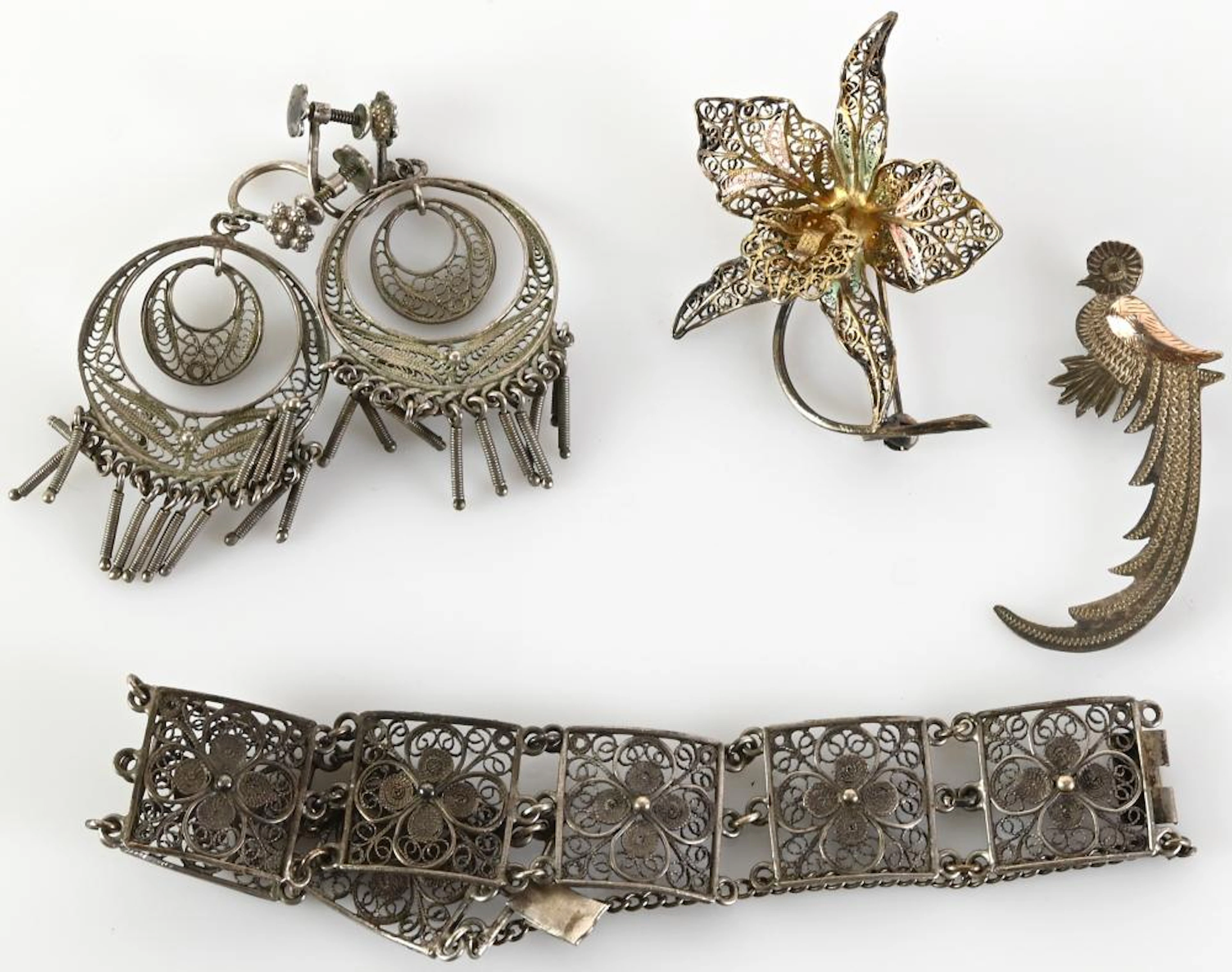 Vintage 800 Silver Filigree Jewelry Collectio