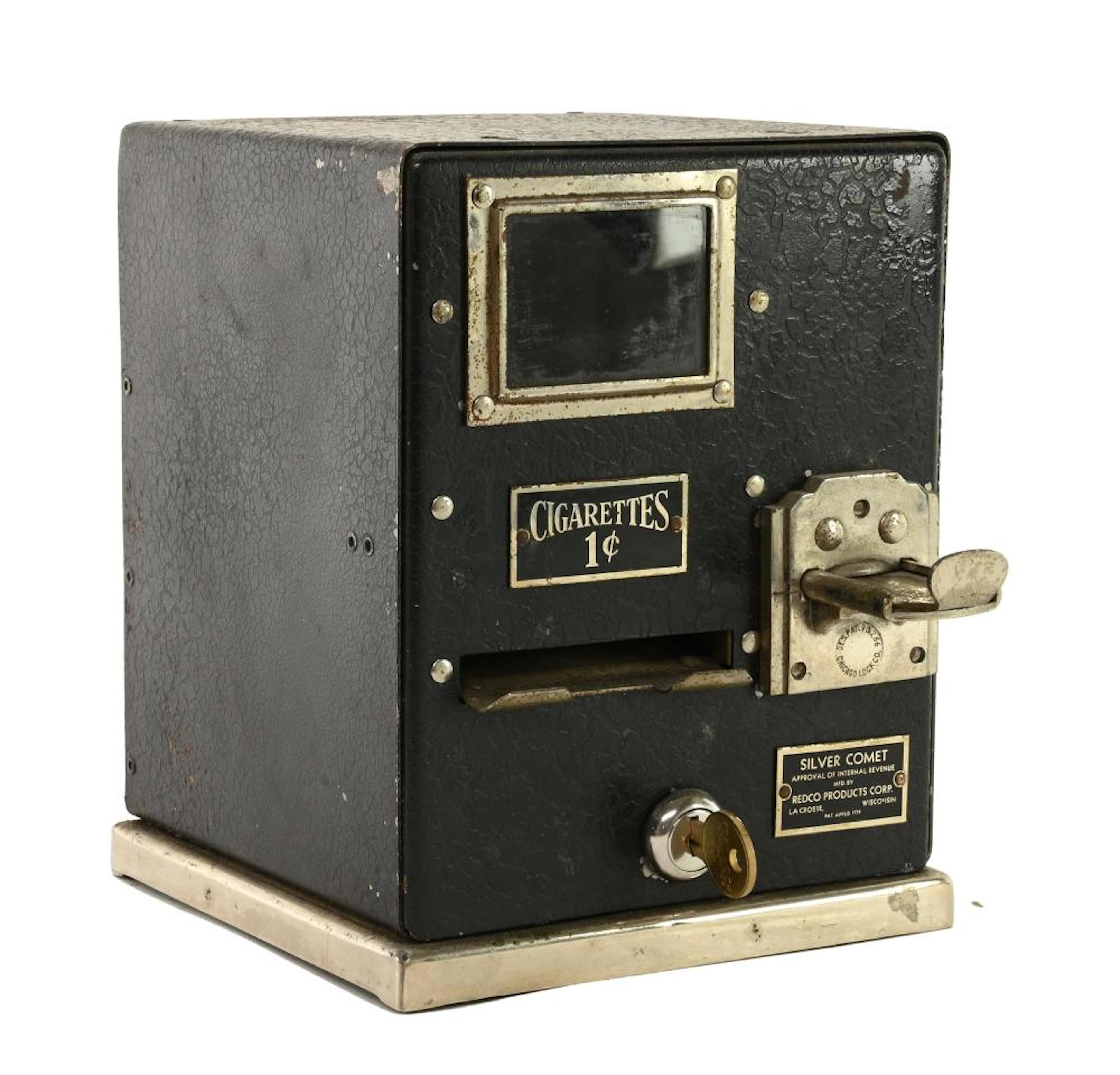 Vintage Silver Comet Redco Coin Operated Cigarette Machine