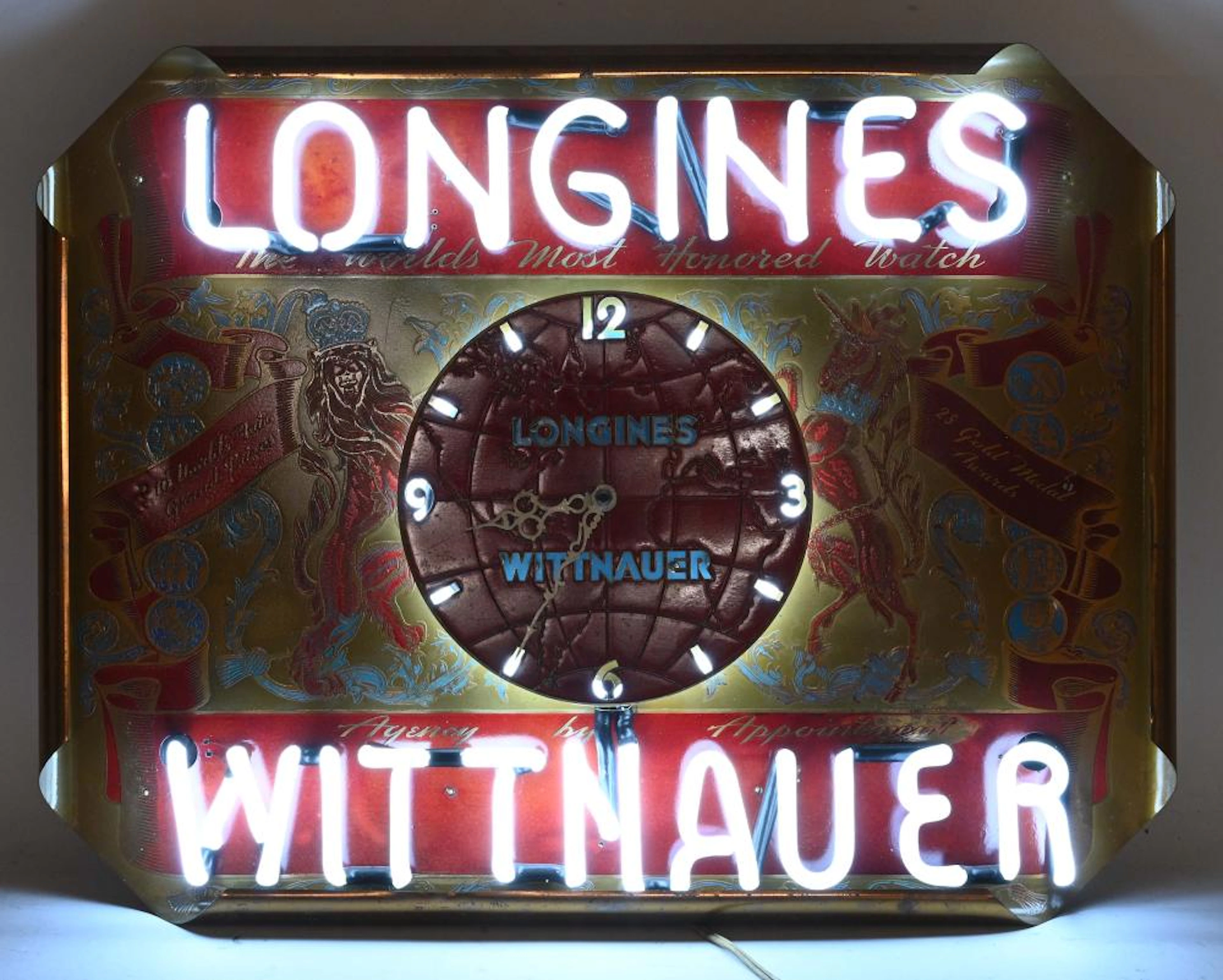 Rare Longines Wittnauer Dealership Neon Wall Clock
