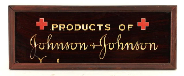Antique Products Of Johnson And Johnson Reverse On Glass Sig