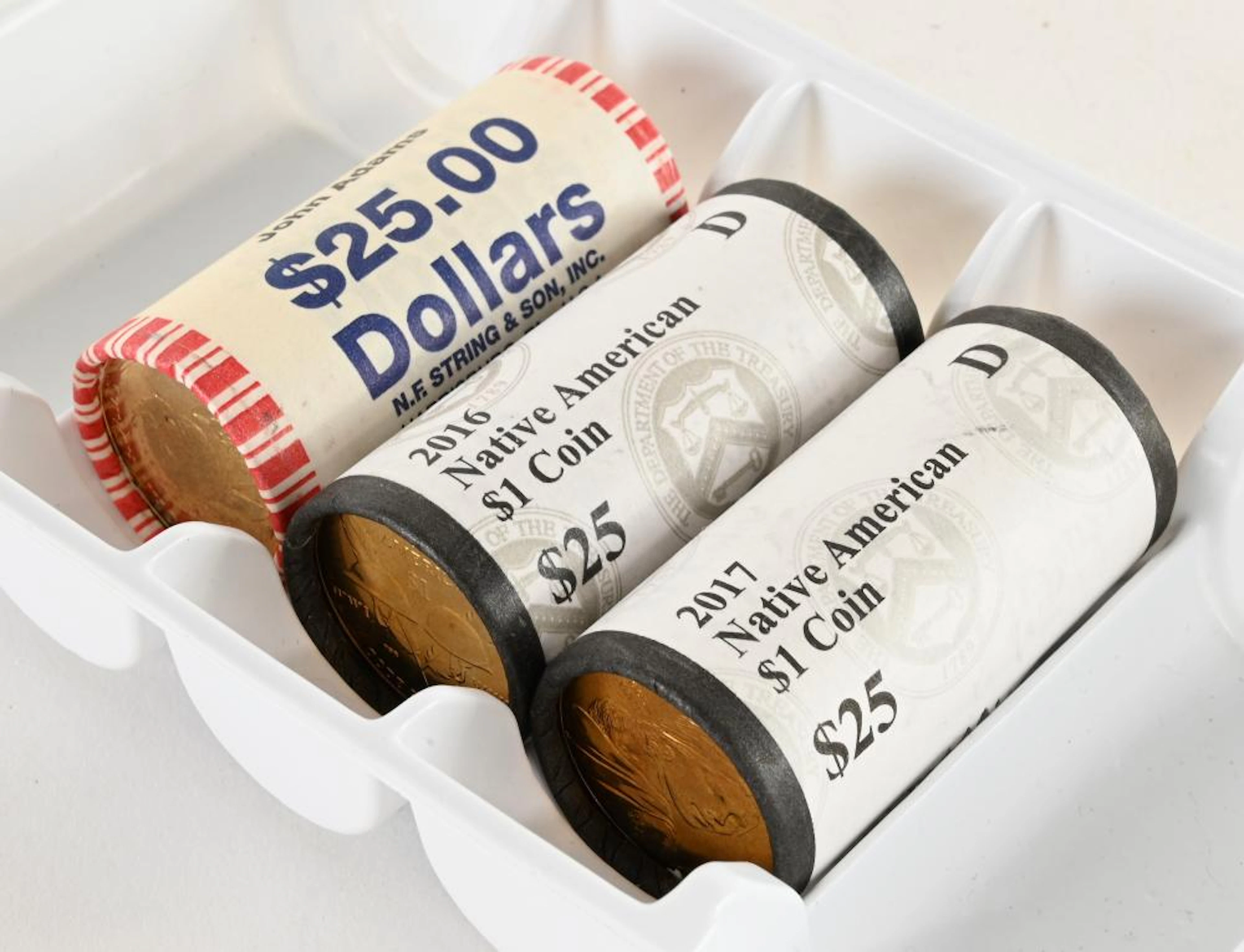 (3) Original Rolls Native American John Adams Dollars