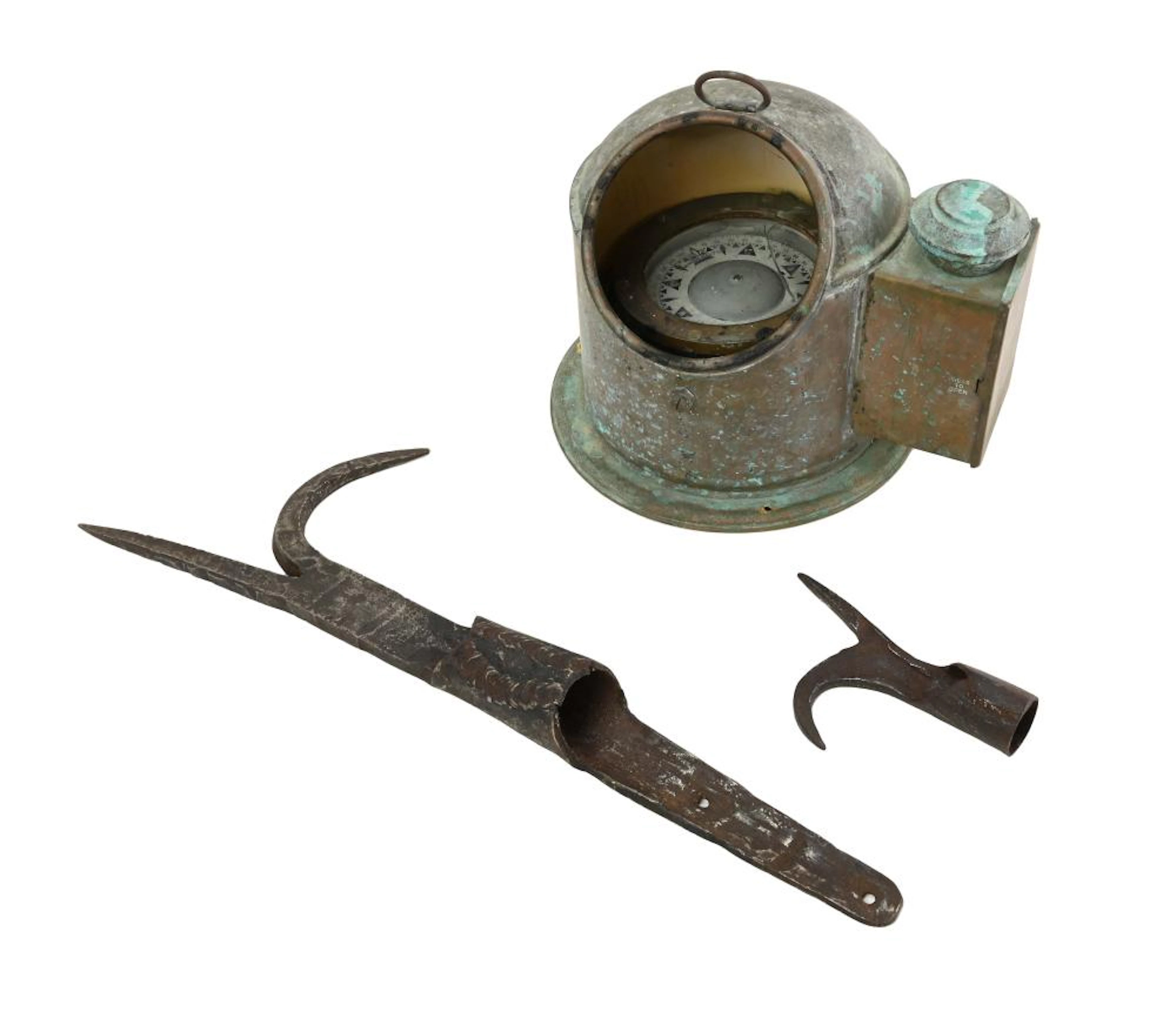 Antique Nautical Binnacle Compass Wrought Iron Gaff