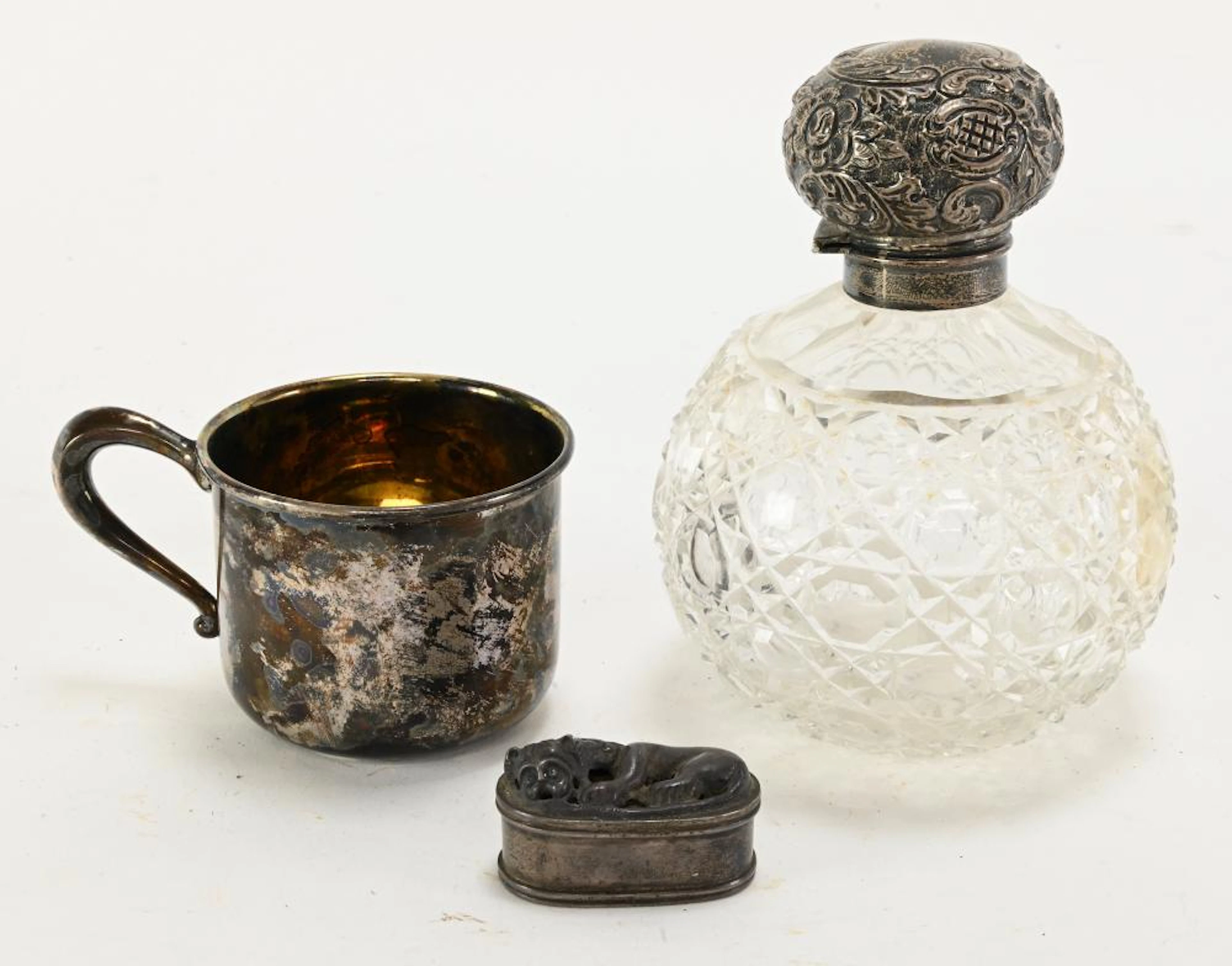 Antique Sterling Cut Glass Perfume Bottle And Related