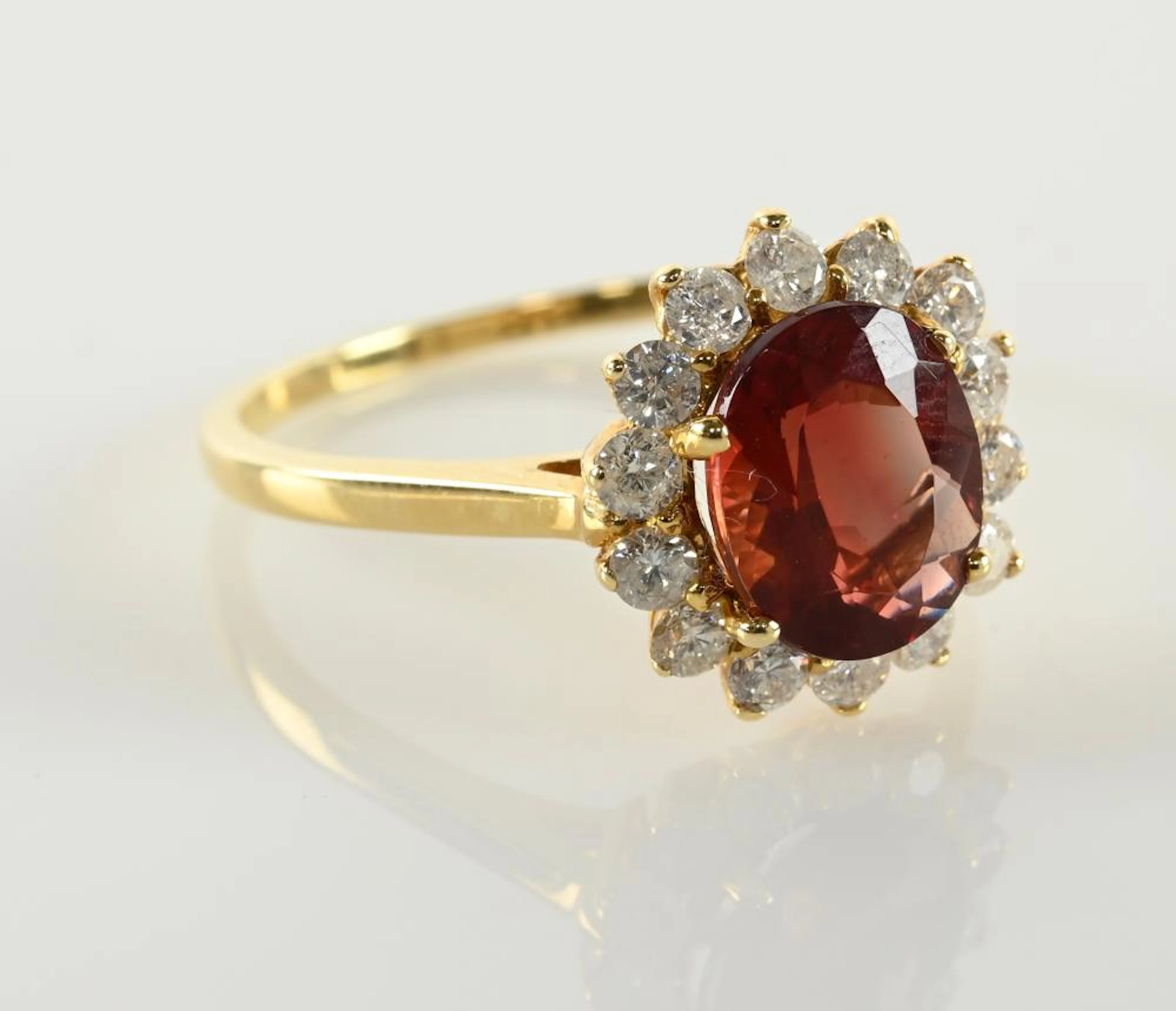 Very Fine 14K Gold Red Andesine Diamond Jewelry Ring