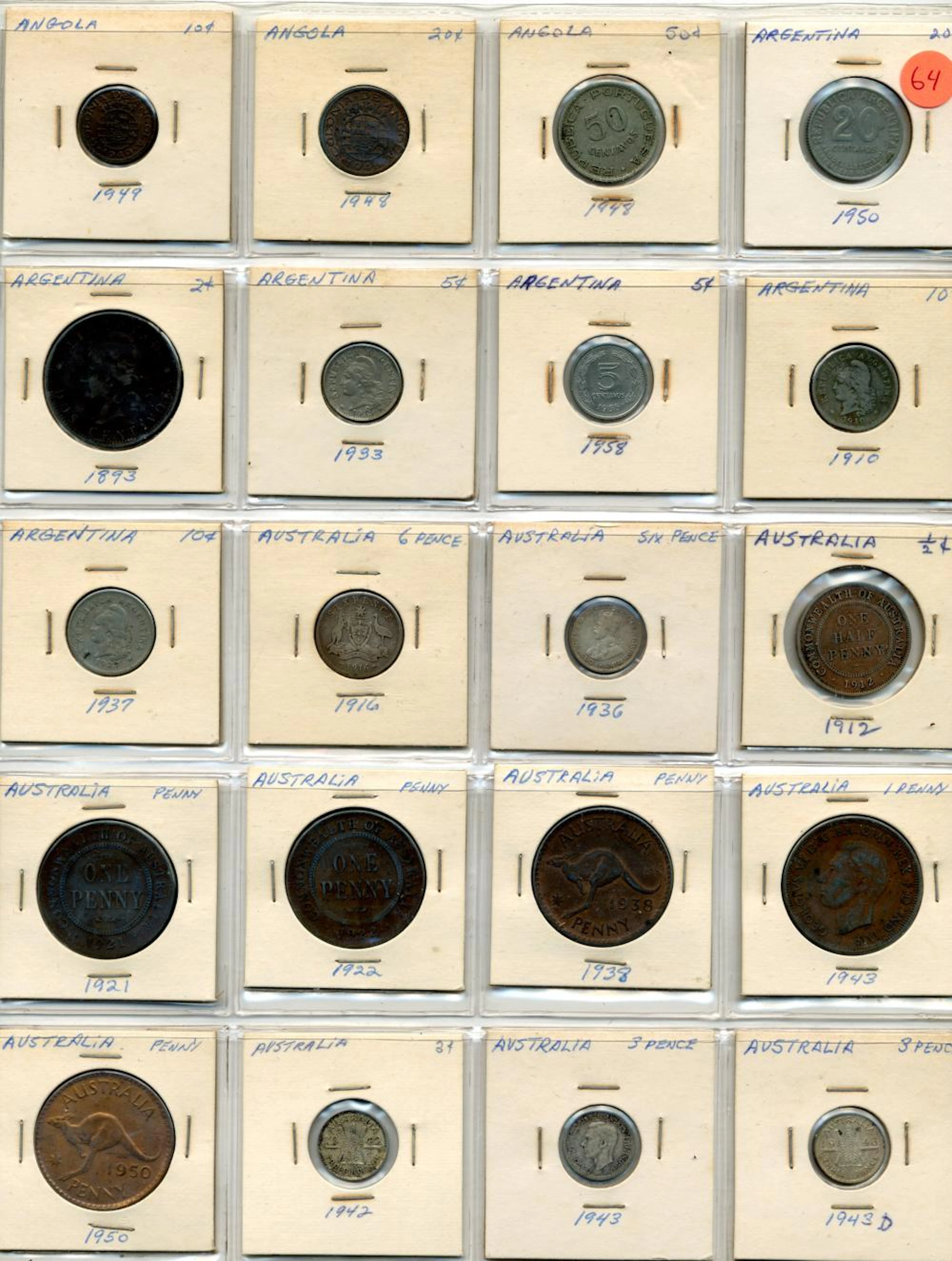 (20) World Coins Angola Argentina Australia
