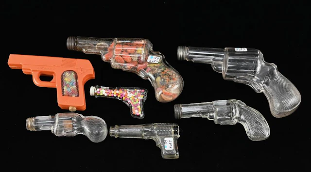 Vintage Revolver Pistol Glass Candy Container Collectio