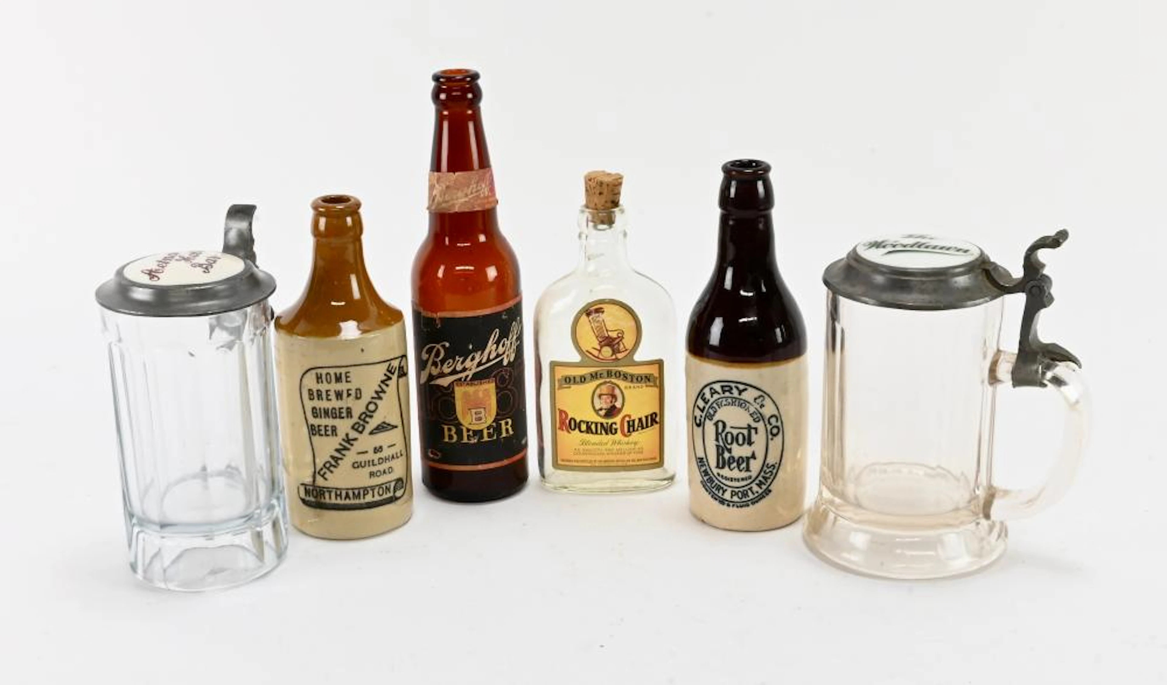 Antique Stoneware Bottles And Glass Stein Collectio