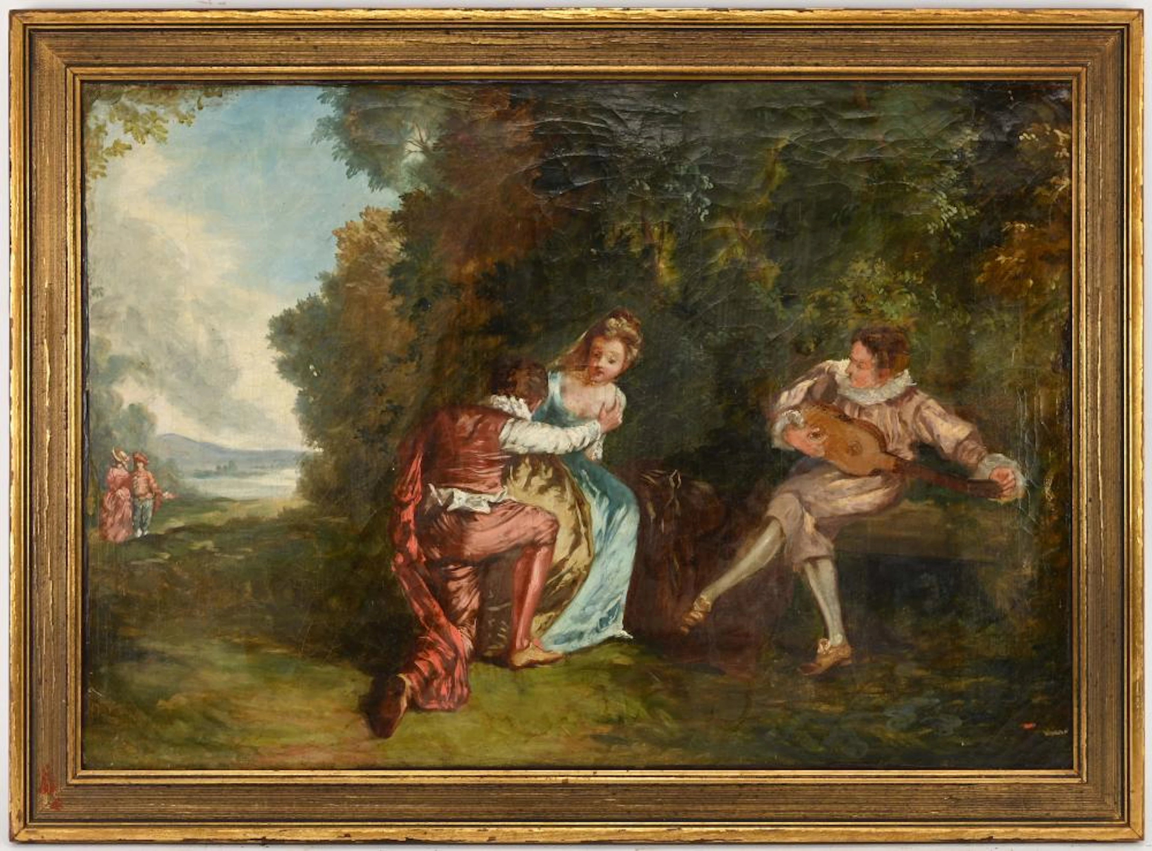 French Fête Galante Oil Painting After Jean-Antoine Watteau