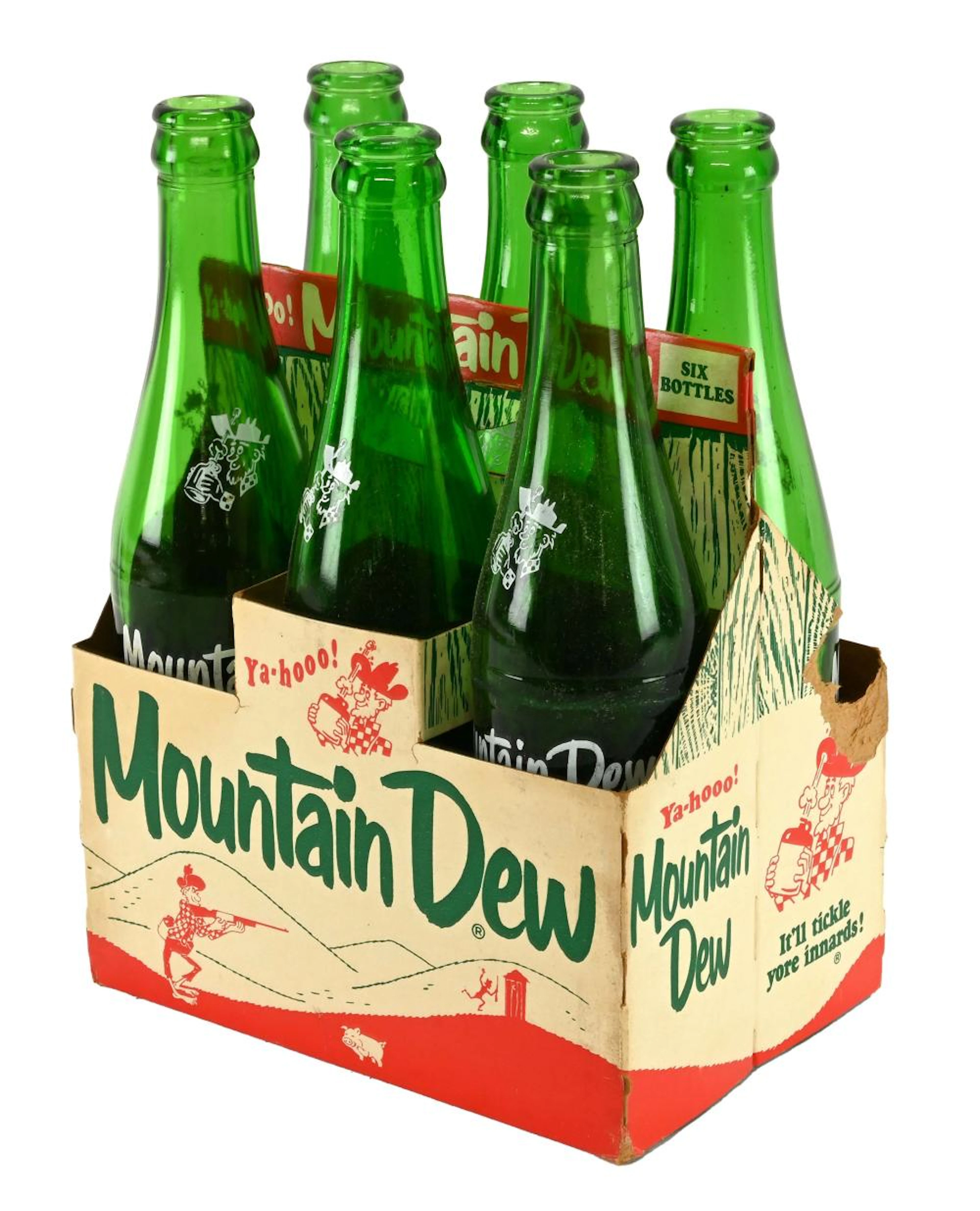 Vintage Mountain Dew Hillbilly 6 Pack Bottles And Carto