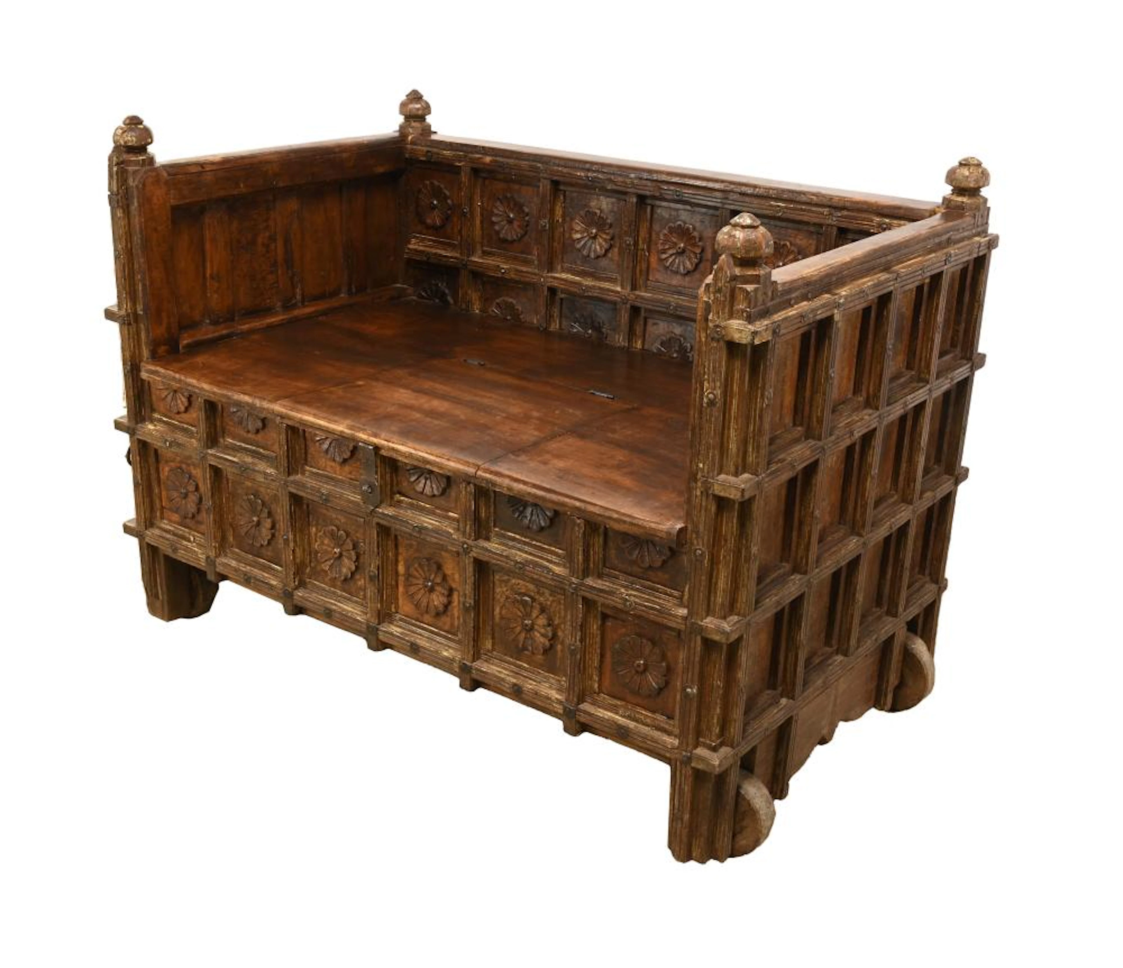 Antique Carved Damchiya Dowry Chest Bench