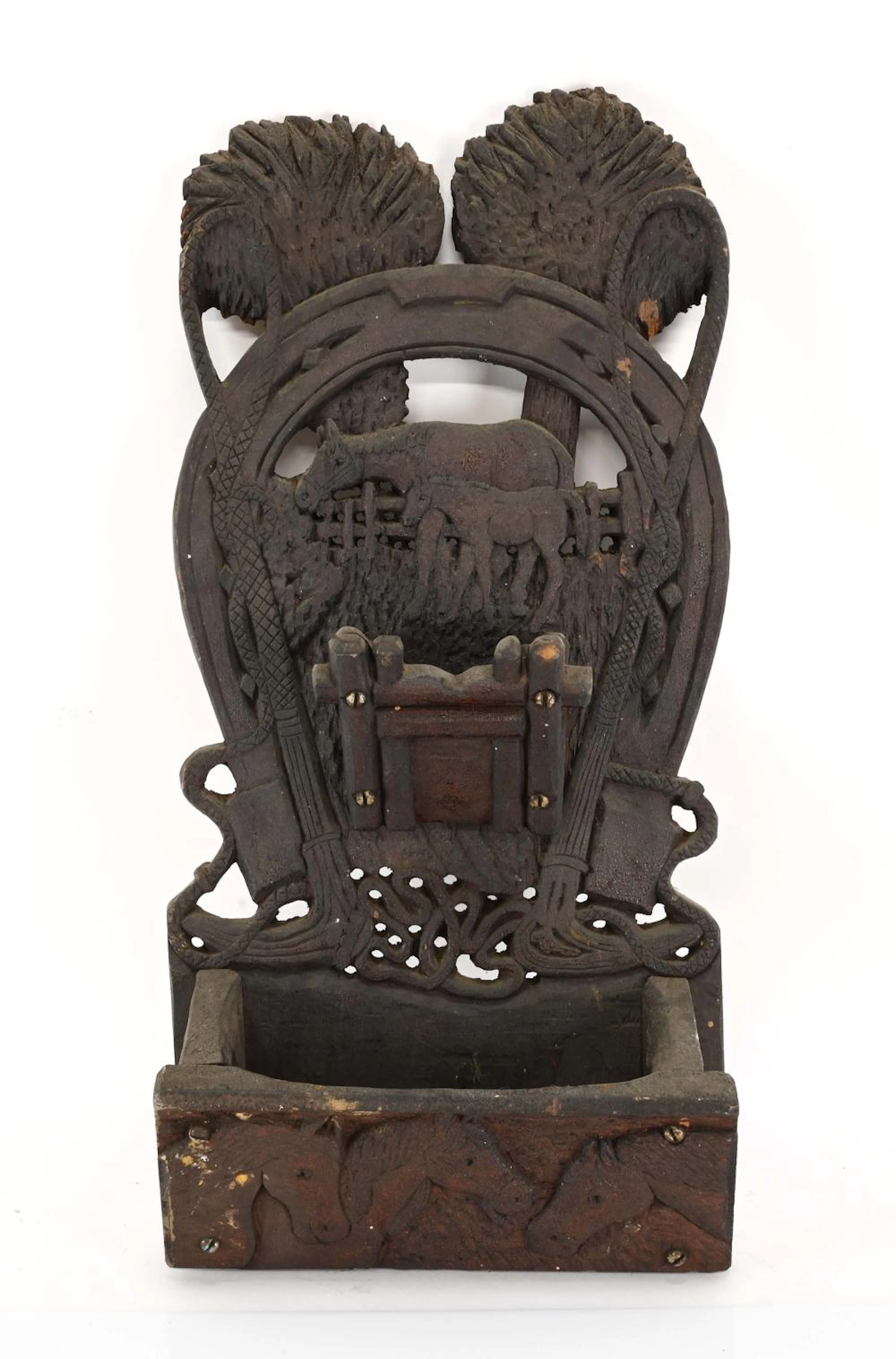 Outstanding American Carved Folk Art Horseshoe Wall Box