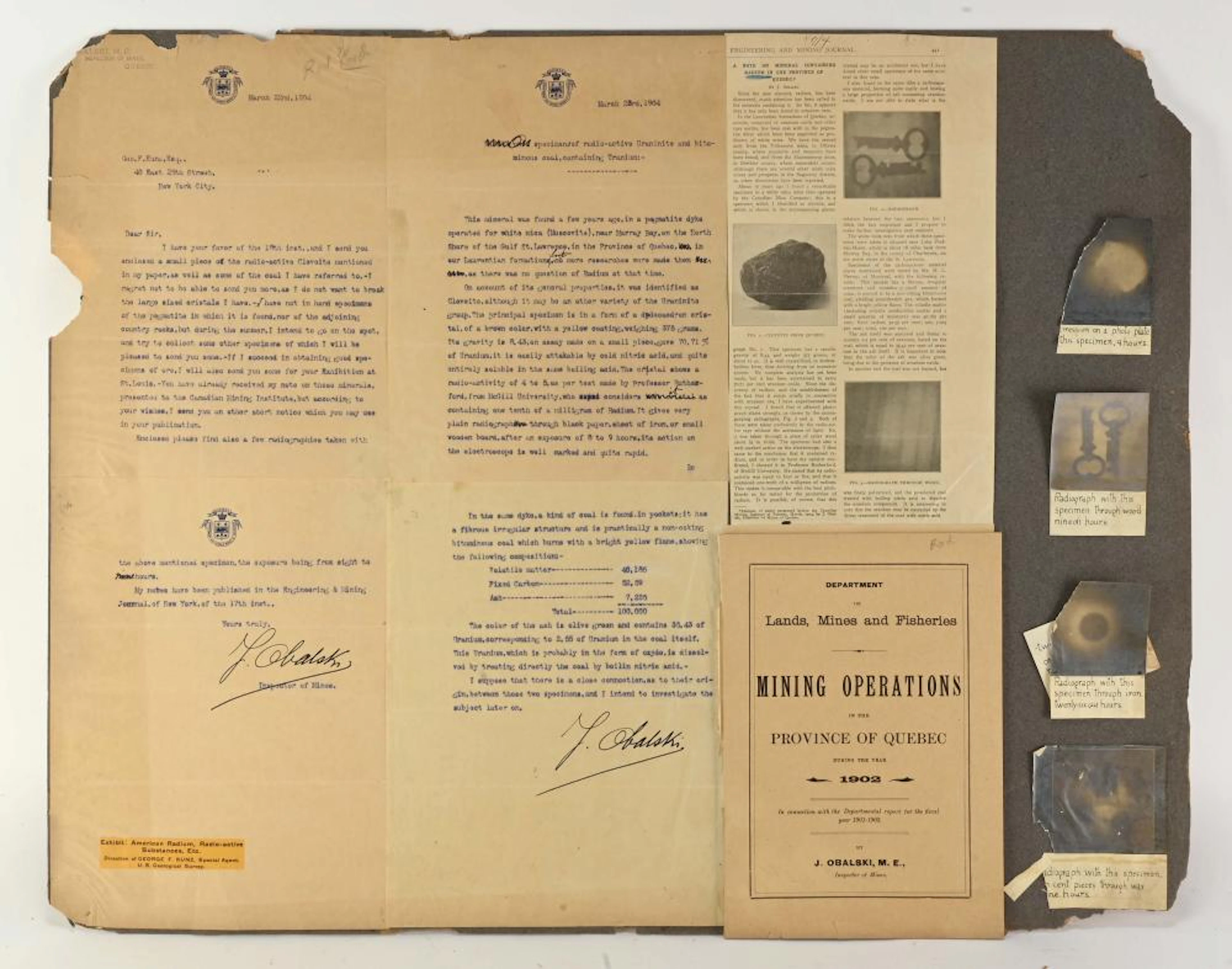 Professor Joseph Obalski Signed Letters Photos to Geologist George F. Kunz