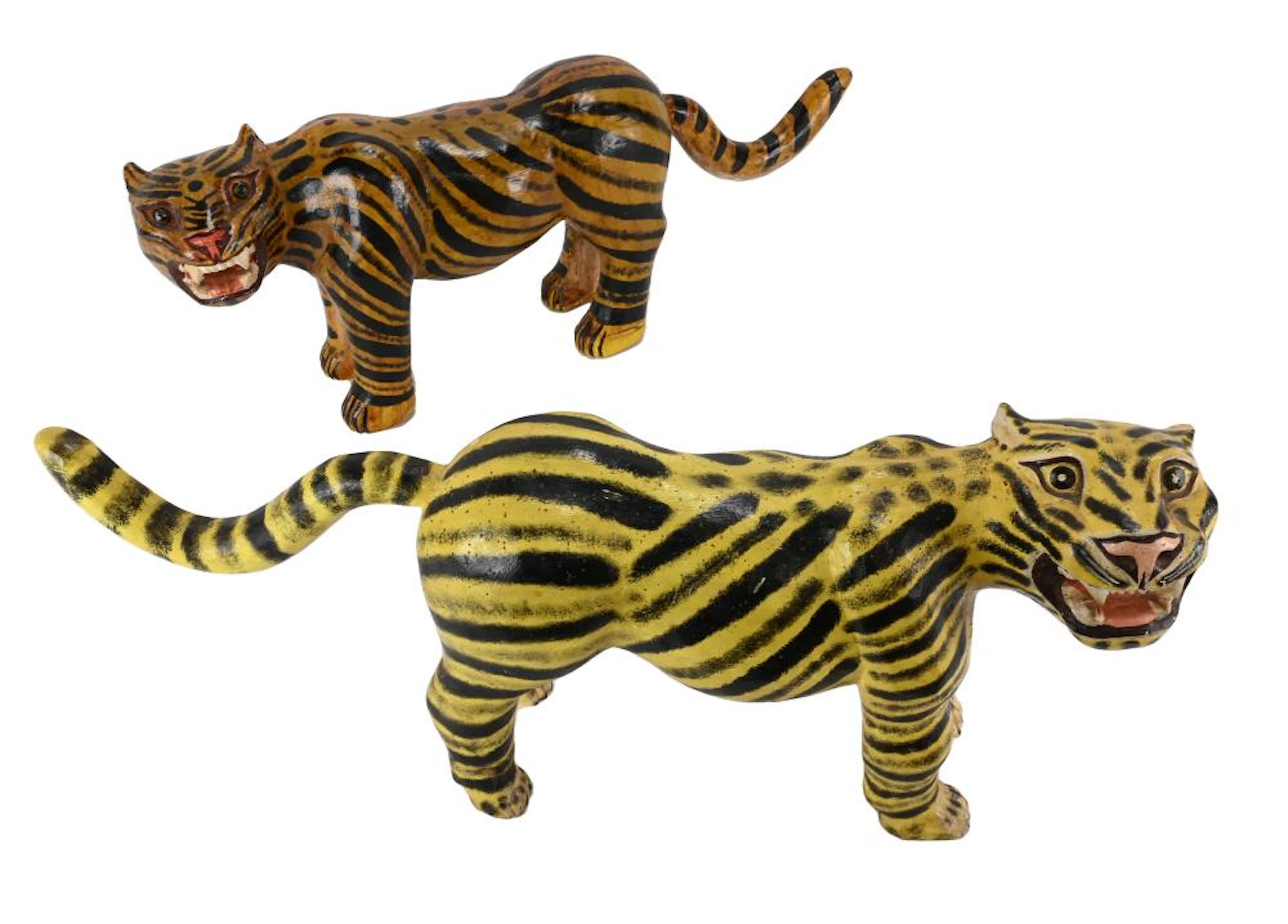 Mexican Carved Wooden Folk Art Tigers Oaxaca Albert and Sally Grossman Estate