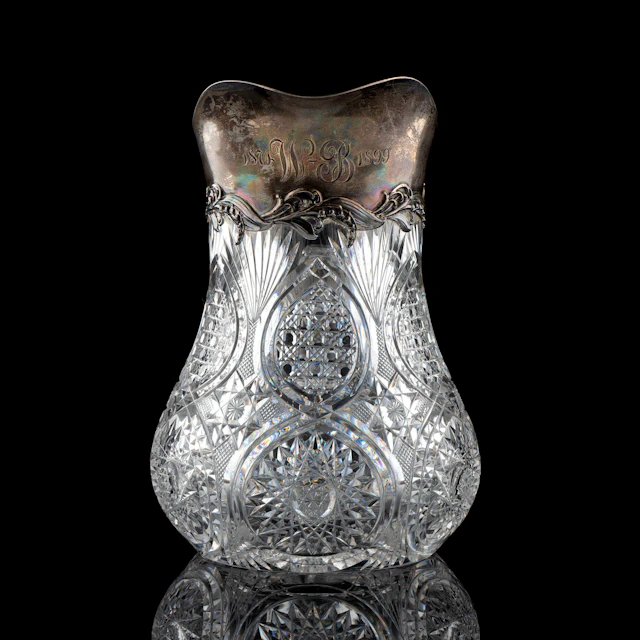 A Brilliant-Period Cut Glass Water Pitcher with Lilies of...