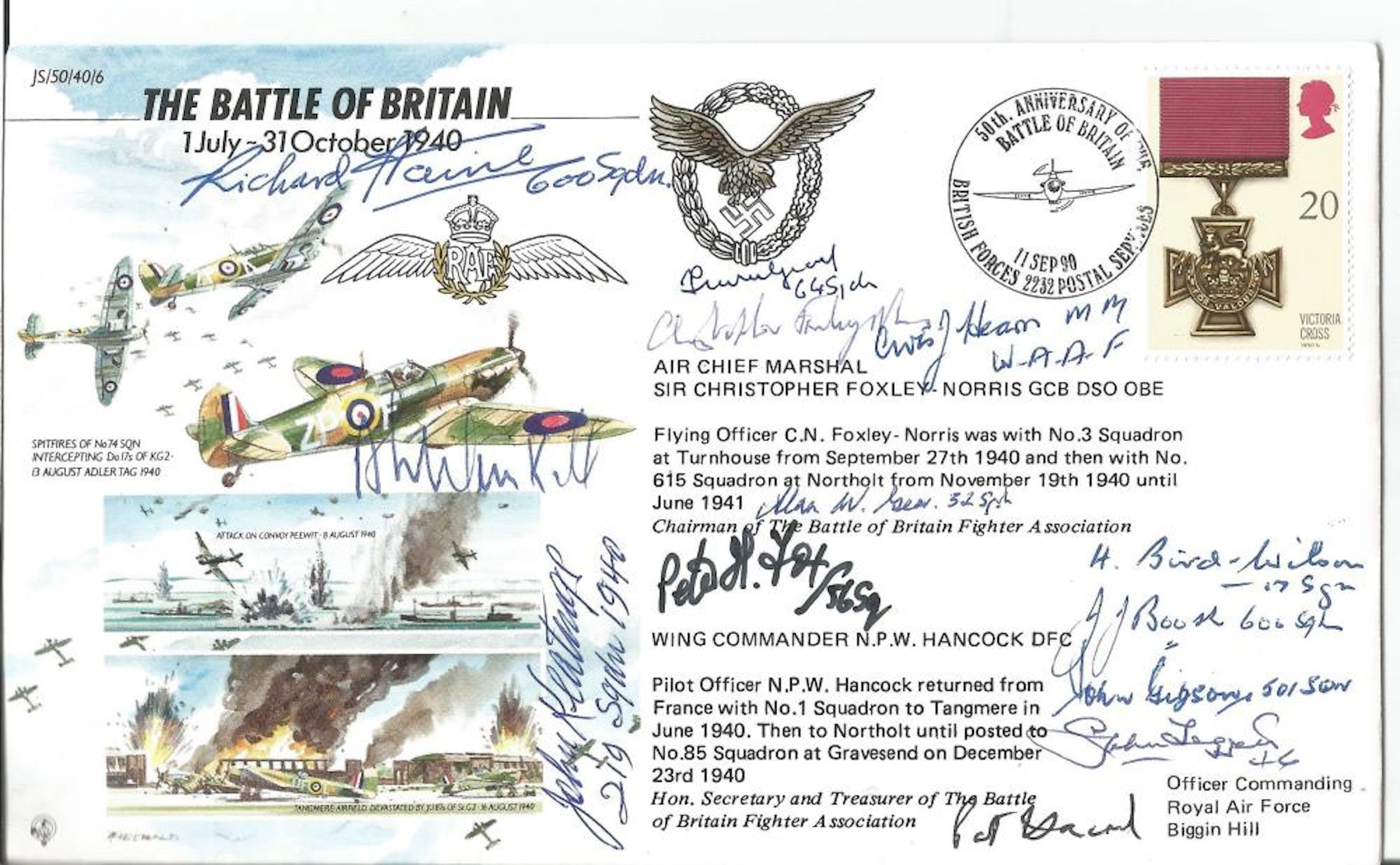 Battle of Britain 50th ann cover signed by 13 pilots. Inc Richard Haine, Archie Winskill,