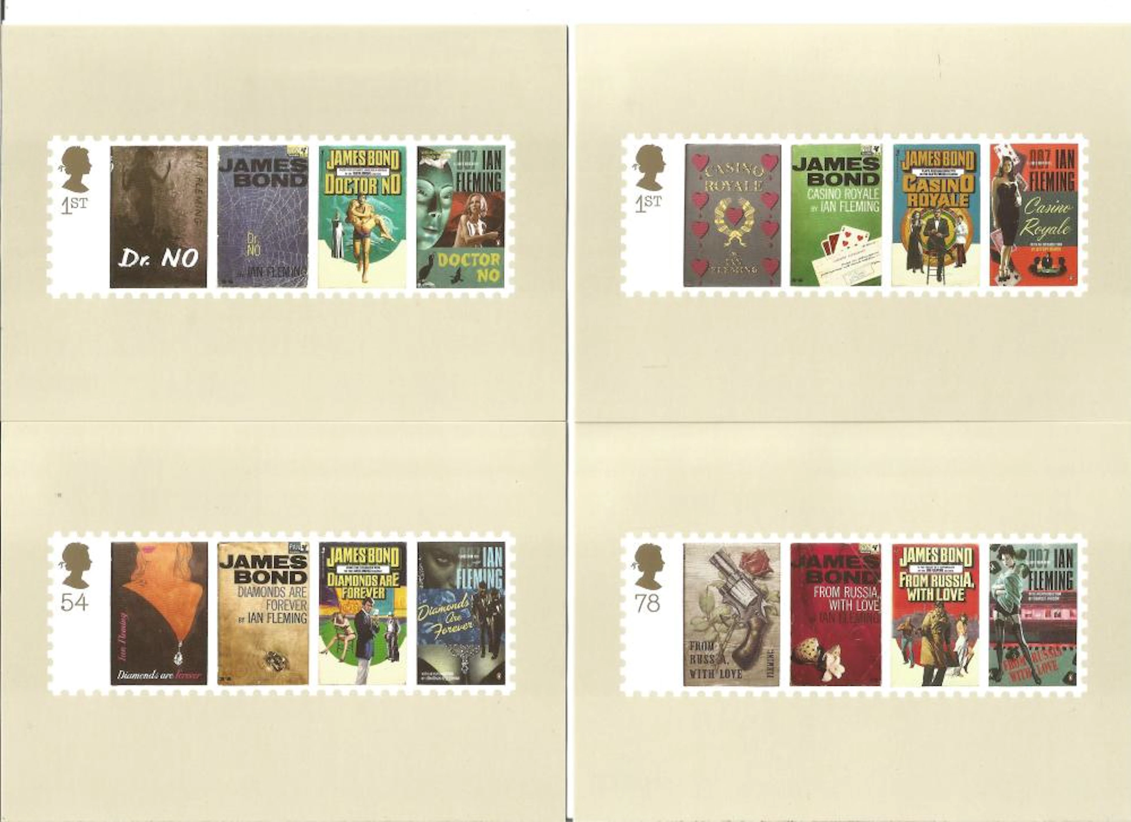 James Bond 2008 set of 7 PHQ cards each with stamps and 100 Years of Ian Fleming birth special