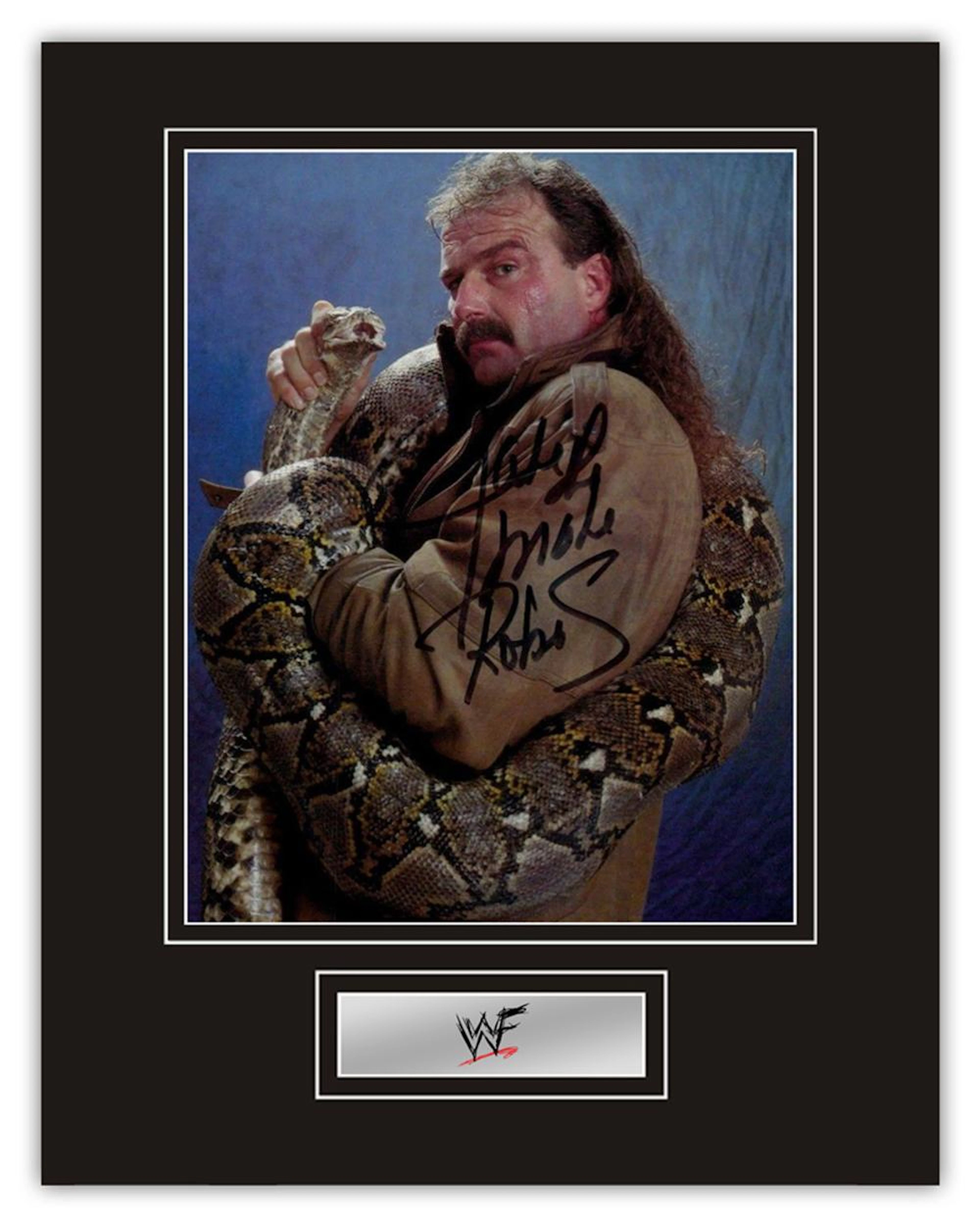 Stunning Display! WWF/WWE Wrestling Jake The Snake Roberts hand signed professionally mounted