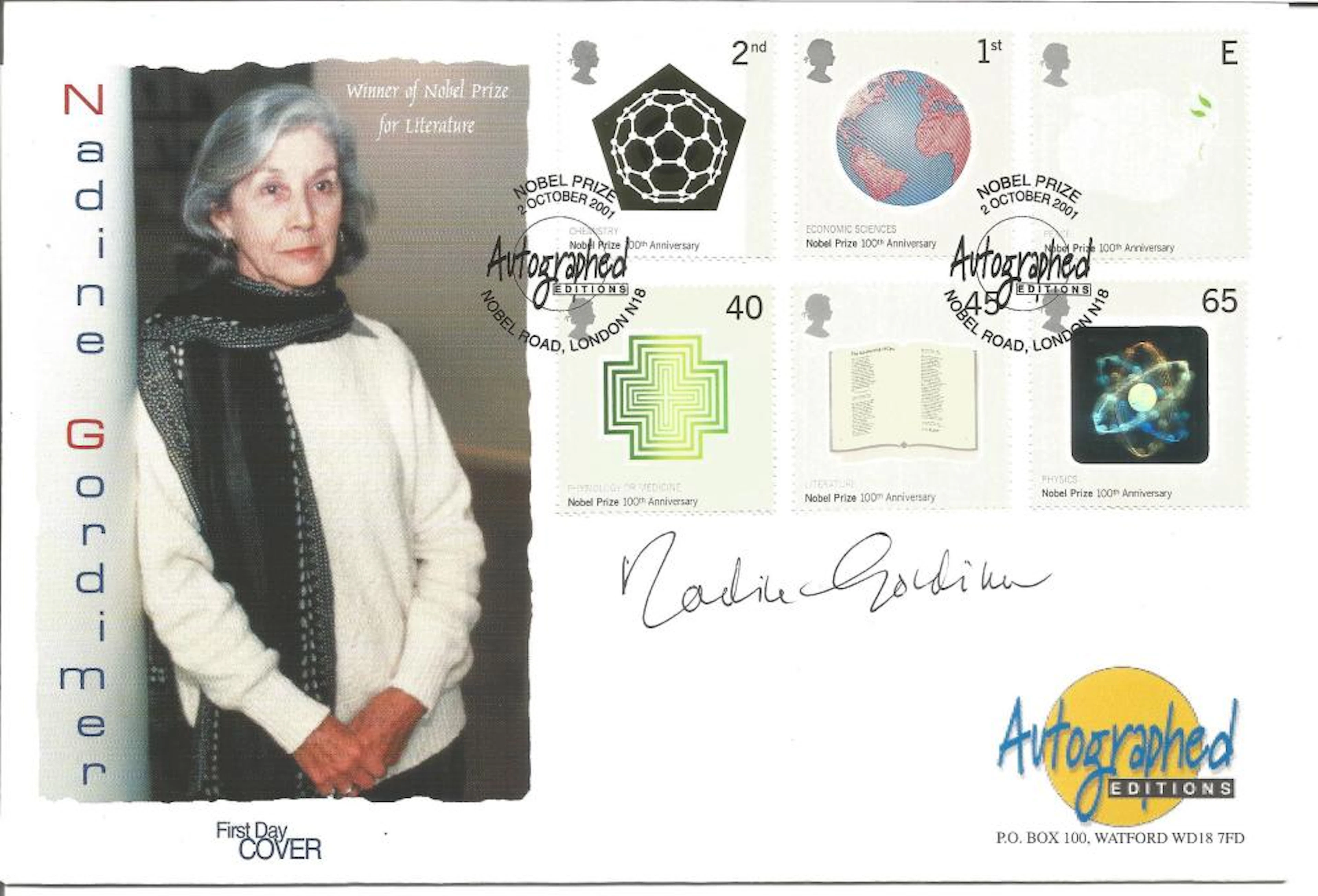 Nadine Gordimer Nobel Prize Winner Signed Autographed Editions First Day Cover. Good Condition.