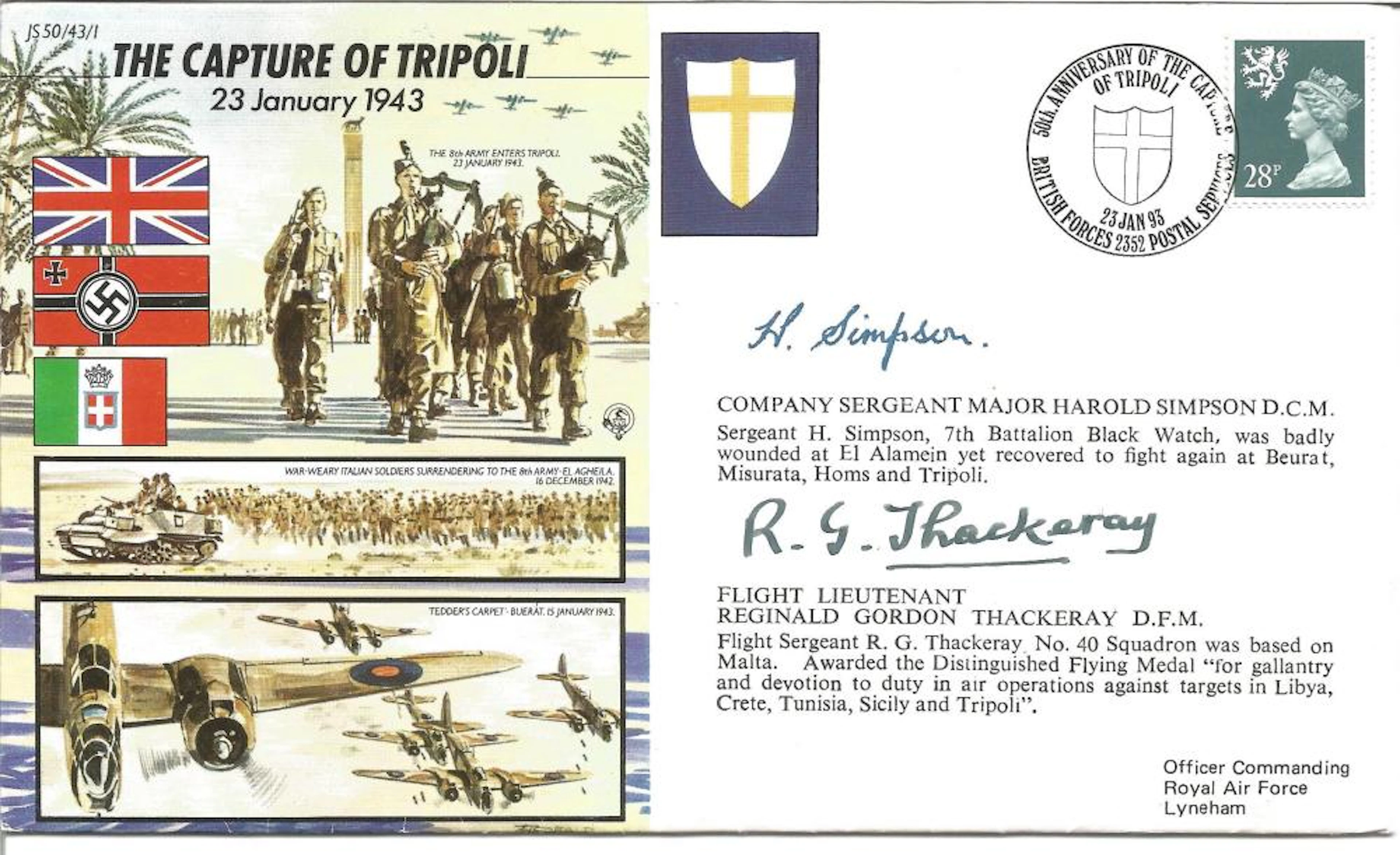 Company Sgt. -Maj. Harold Simpson DCM and Flt. /Lt. Reginald Thackery DFM World War Two signed flown