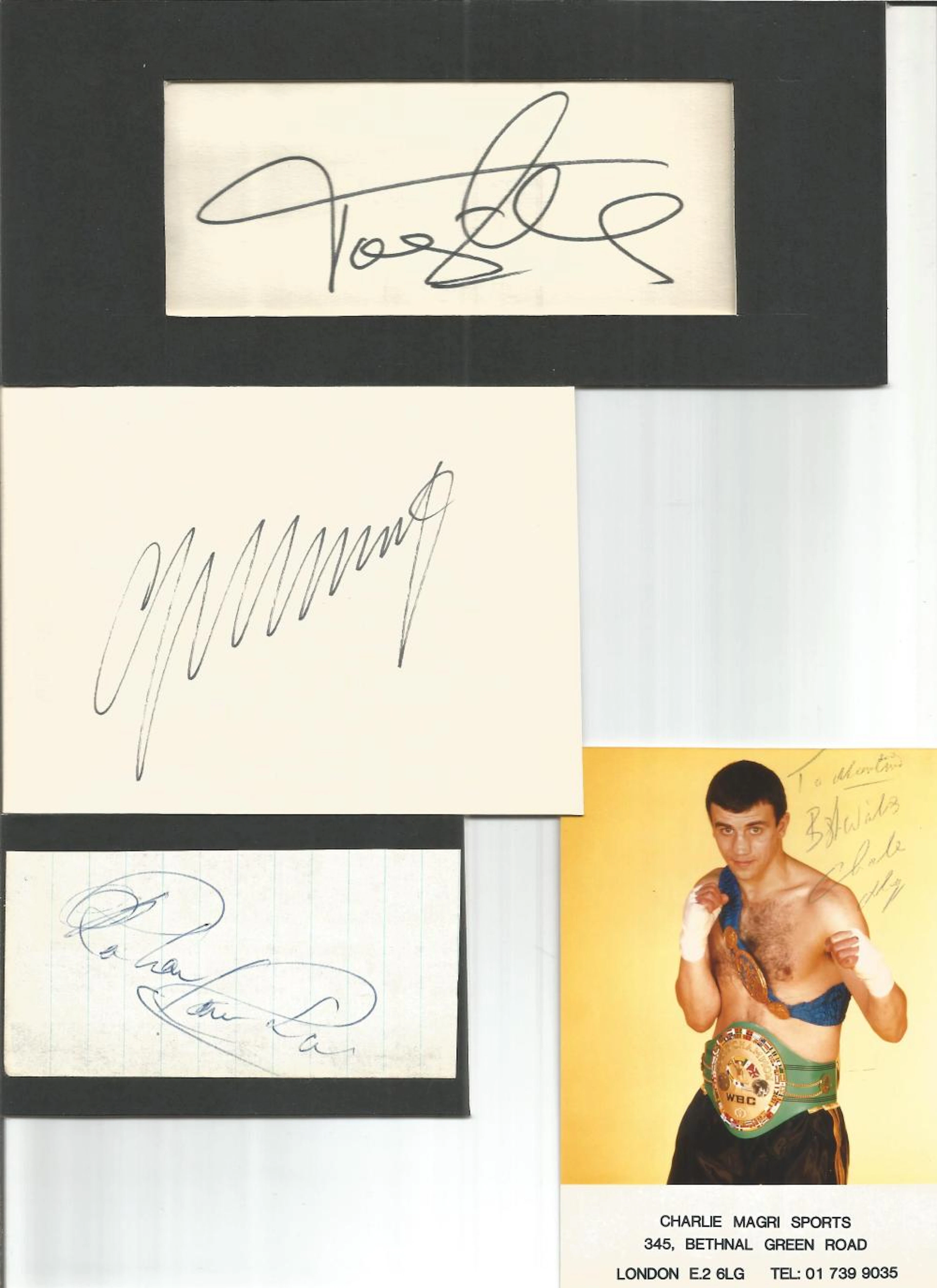 Sport collection. 6 items. Includes signatures of Tony Adams, Charlie Magri, Robin Kanhai, Colin