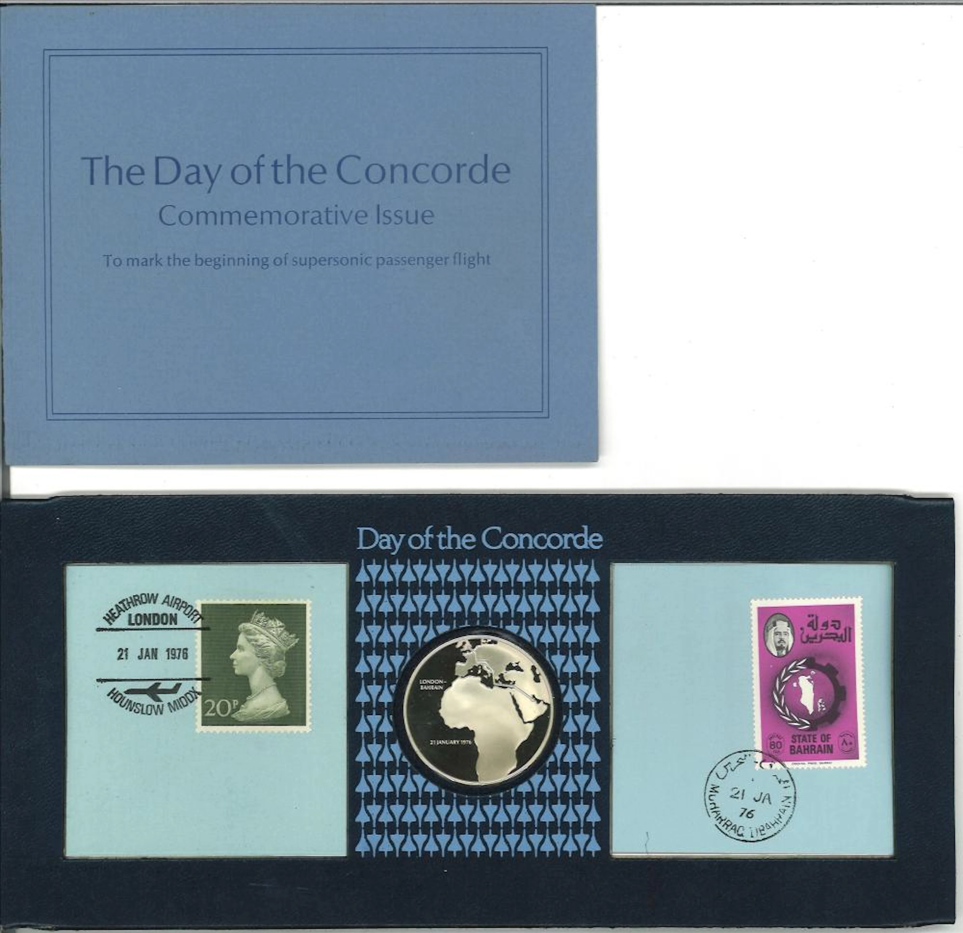 Day of the Concorde commemorative cover. 1st supersonic flight London-Bahrain 21. 1. 76.