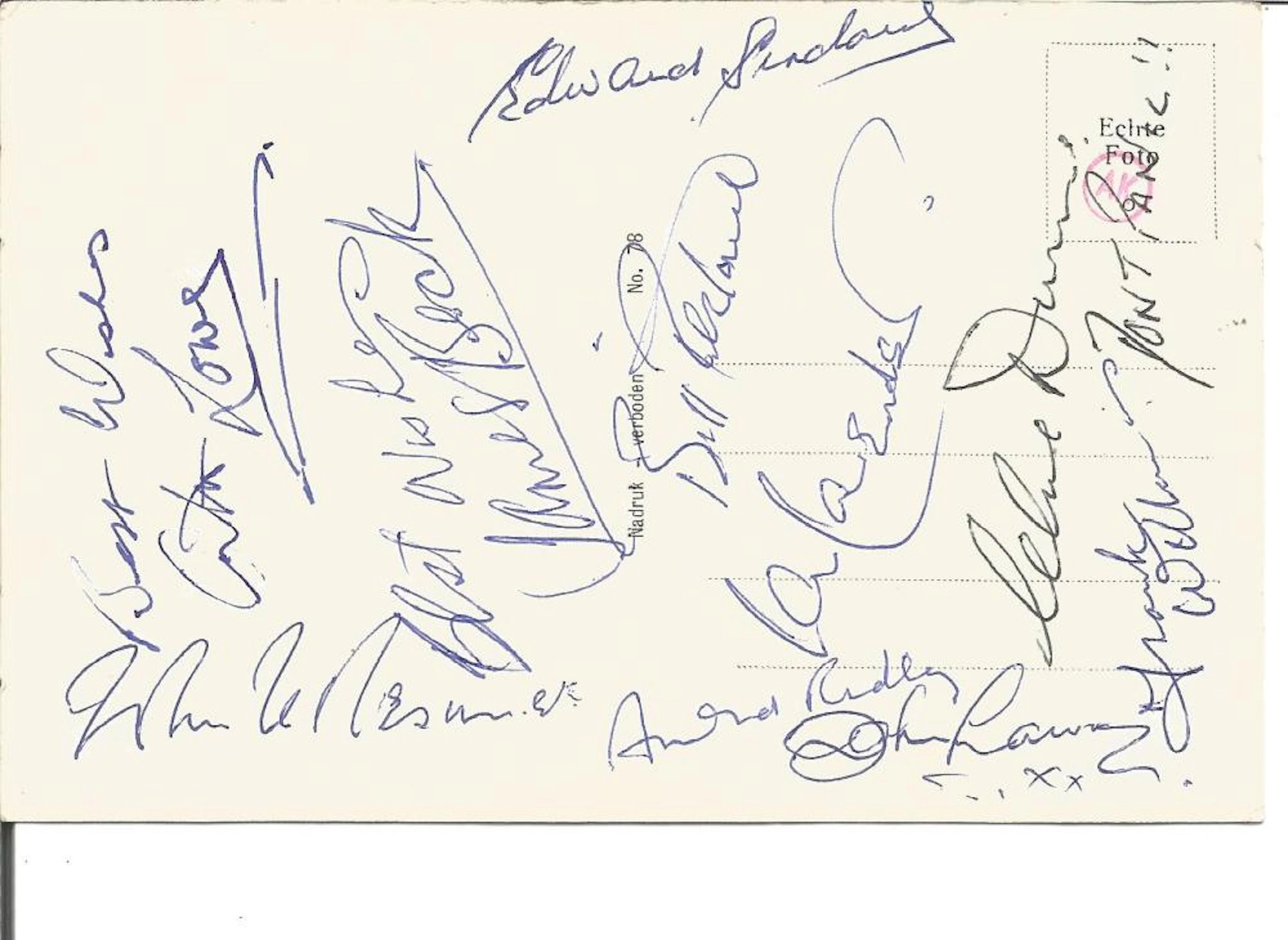 Dads Army post card signed by cast members Arthur Lowe, John Le Mesurier, James Beck, Edward