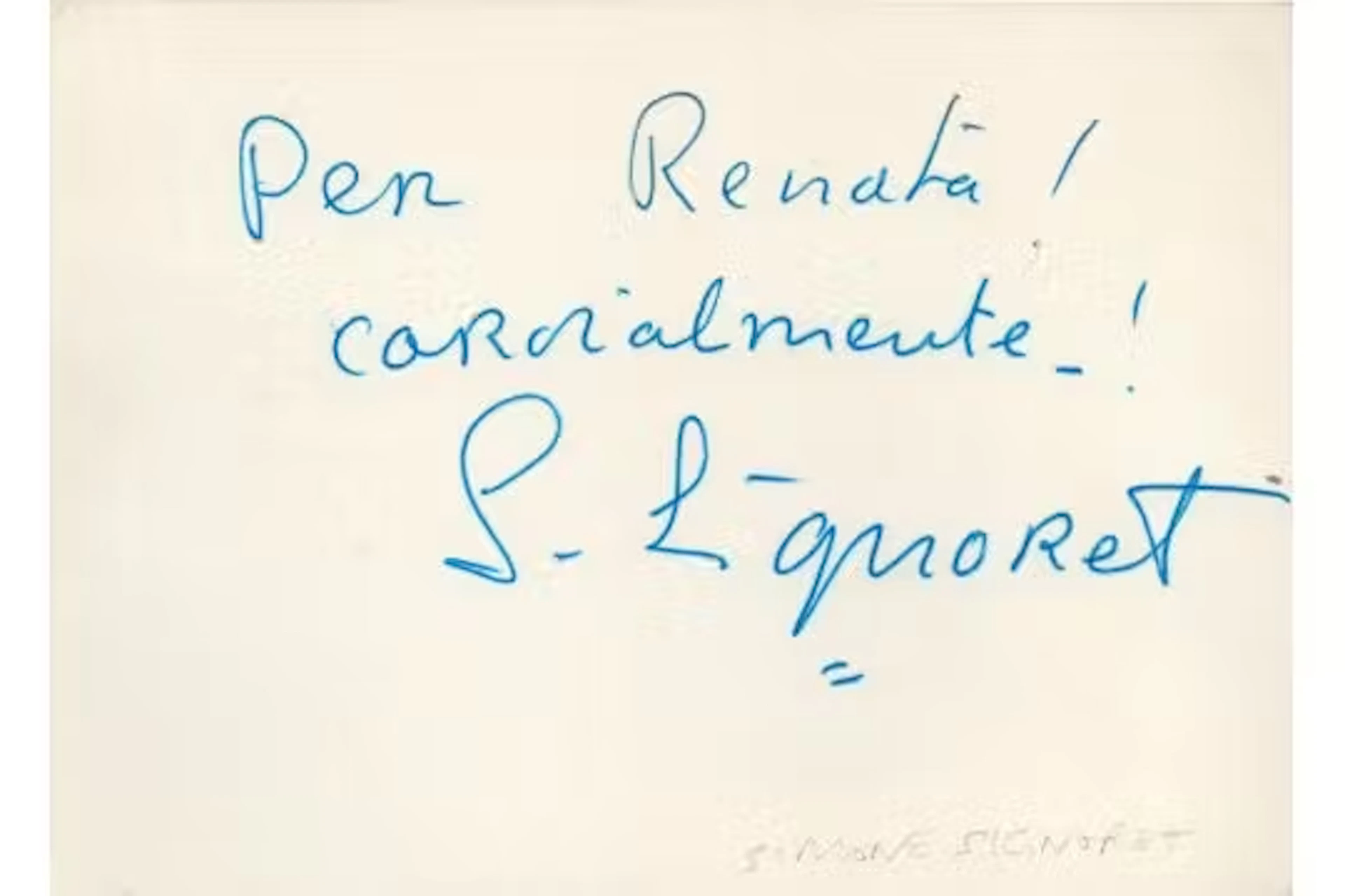 Simone Signoret signed to the verso of an ornate c1950's Colony Restaurant