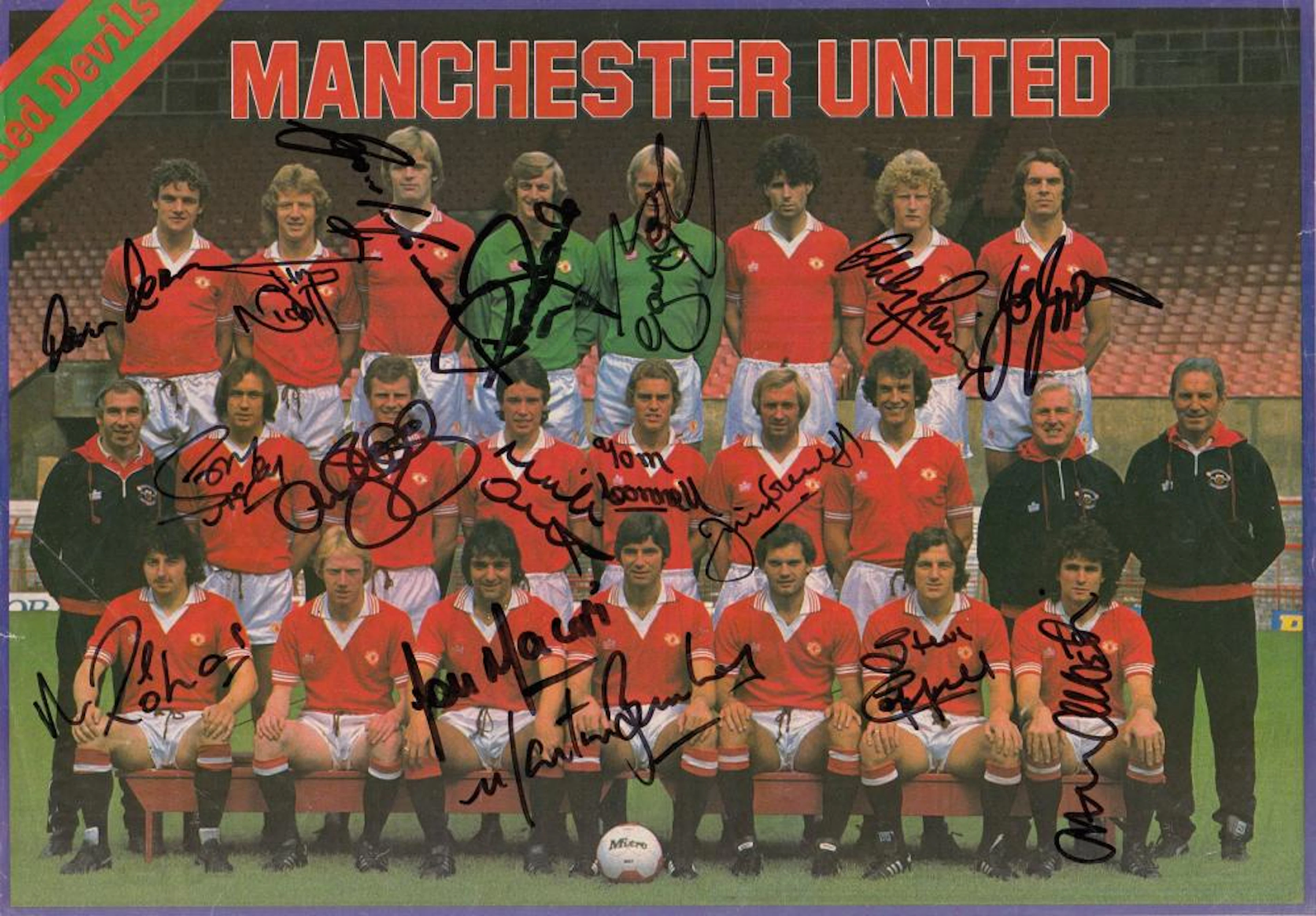 Autographed Man United 1979, A Full Page Poster Depicting United's Squad Of Players, C1979, Posing