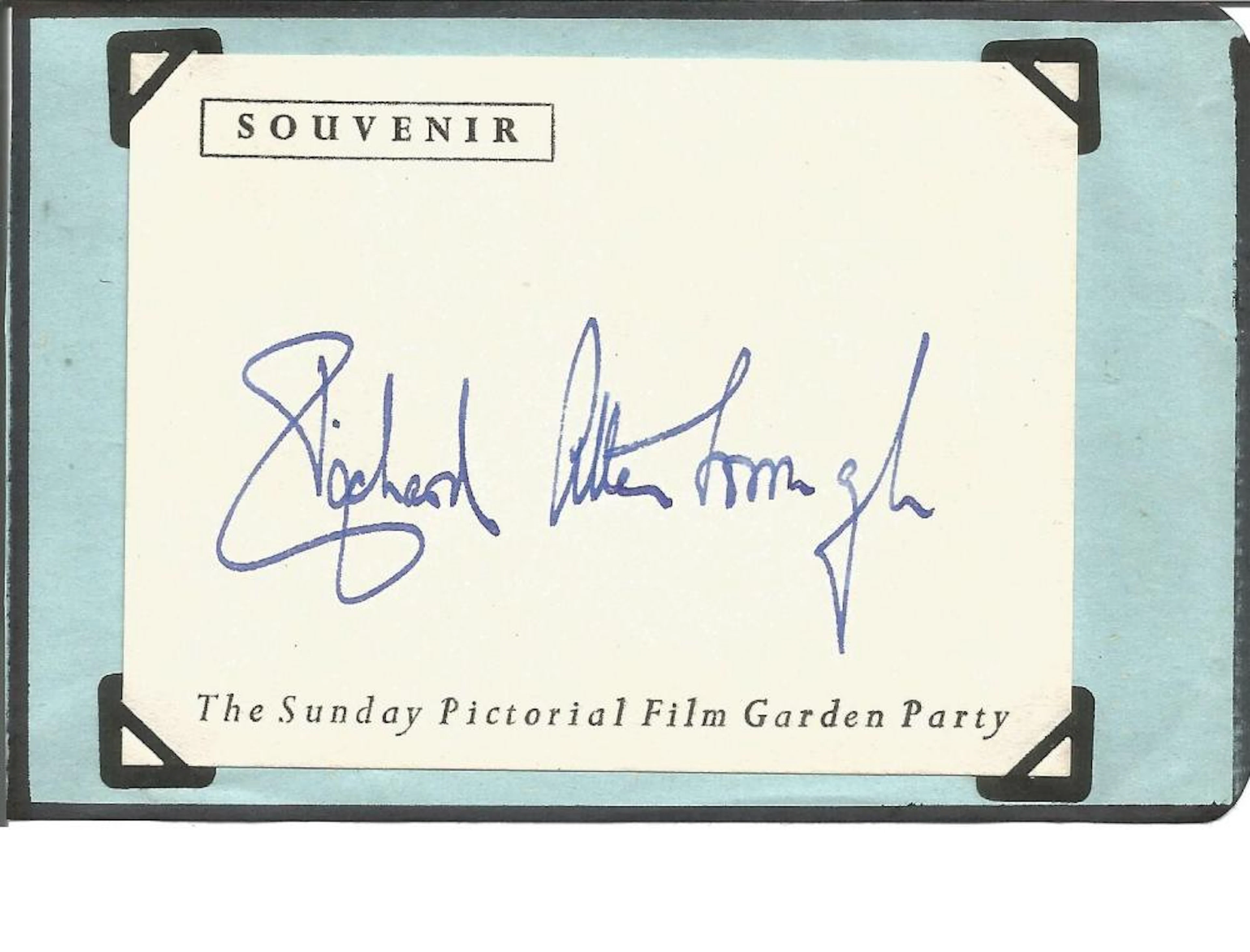 Richard Attenborough signed piece attached to album page approx 4 x 5 inches with 10 x 8 colour