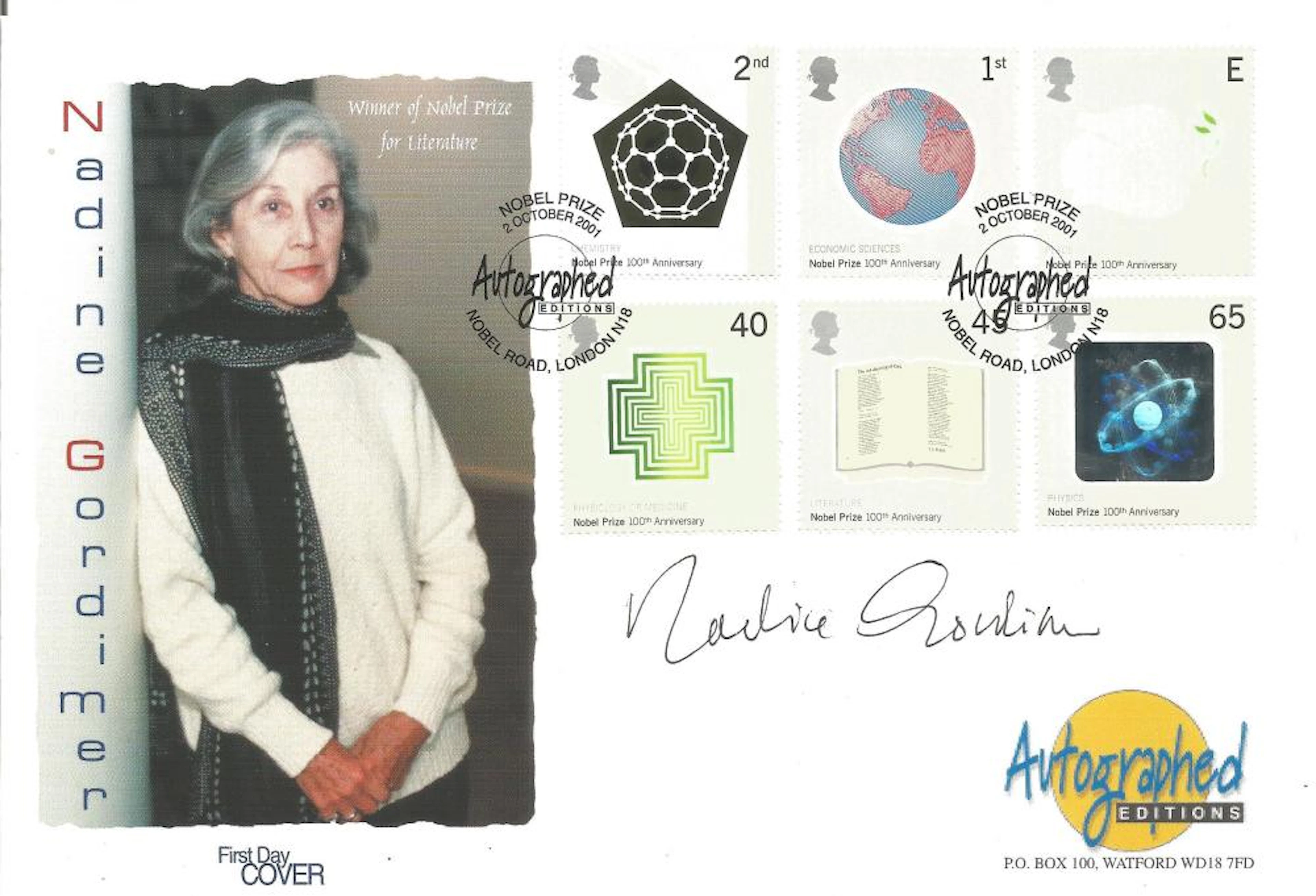 Nadine Gordimer signed Autographed Editions double PM Nobel Prize 2 October 2001 Nobel Road London