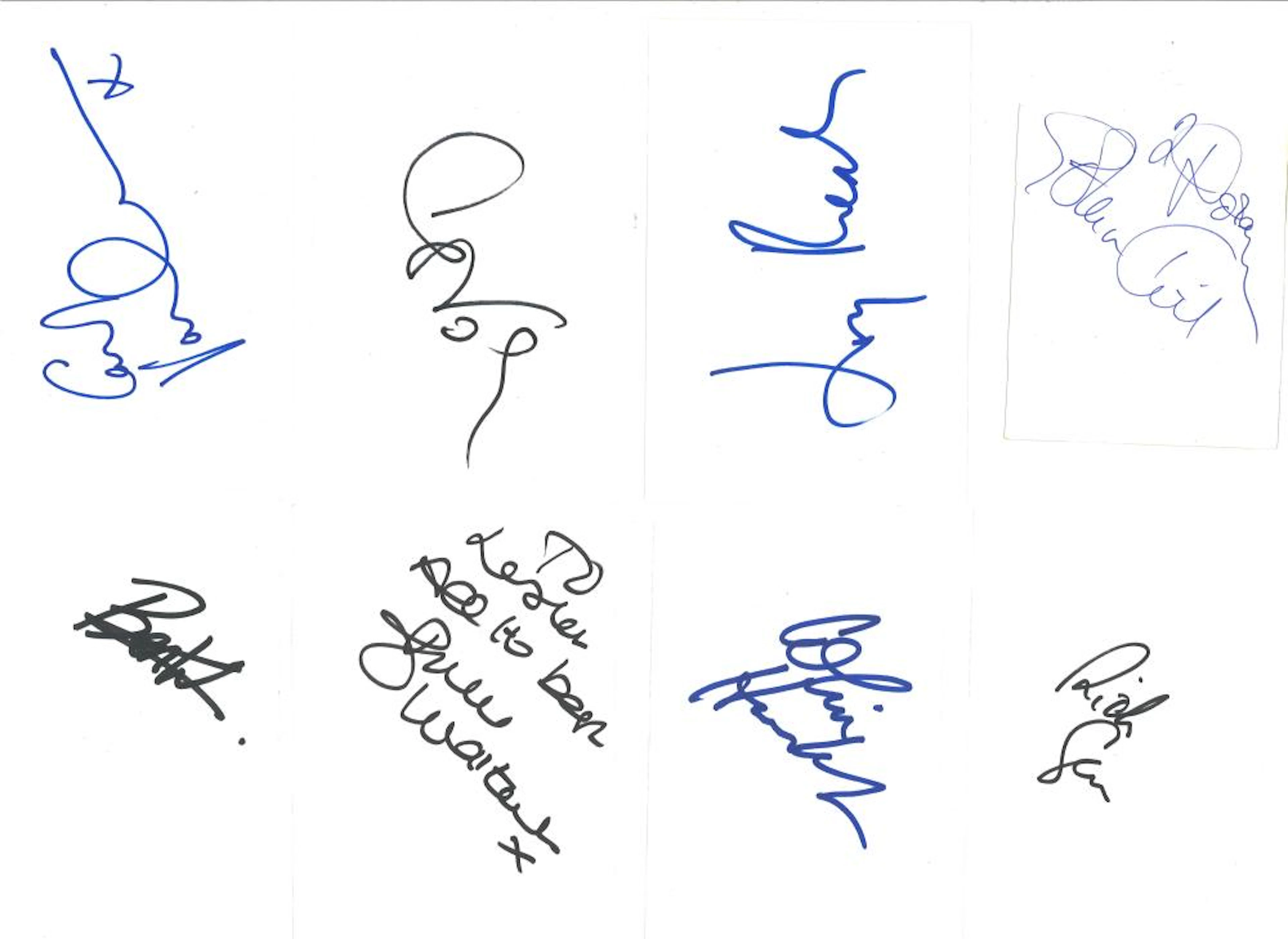TV Film Collection of white cards, signature pieces. 30+ includes Julie Walters, Eartha Kitt,