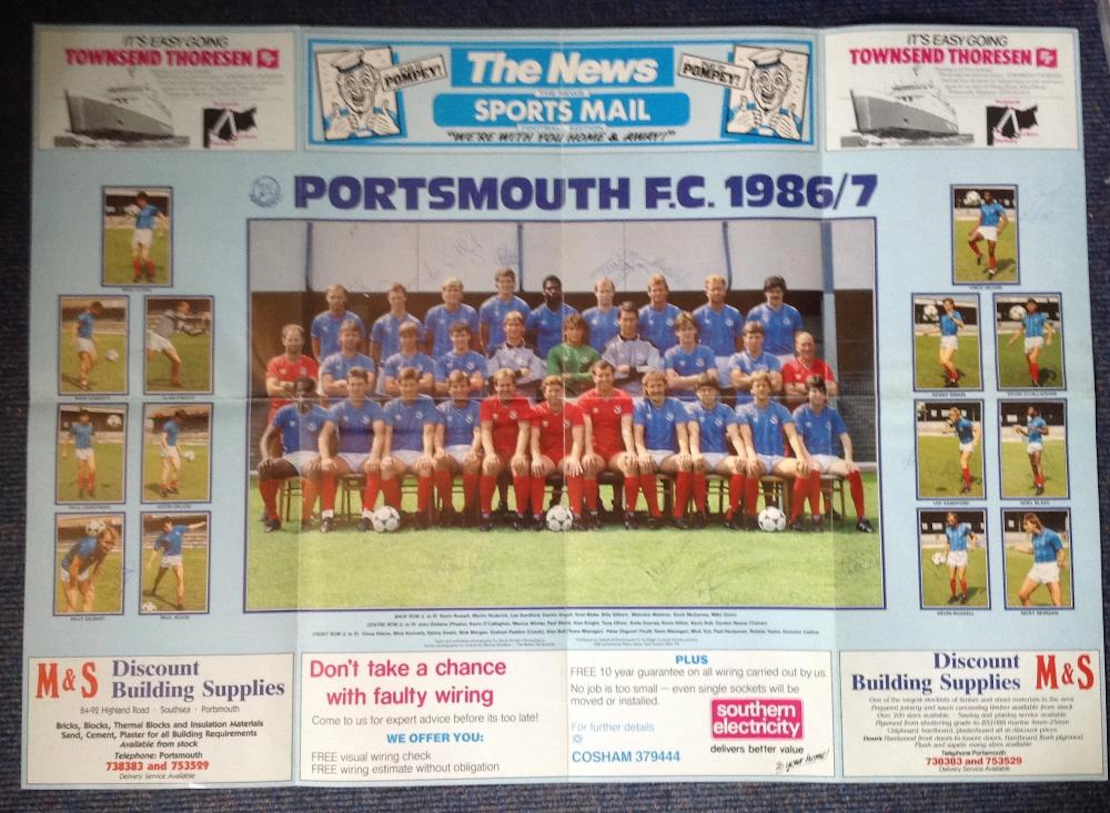 Football Portsmouth FC signed 1986/87 team poster over 30 signatures includes Alan Ball, Peter