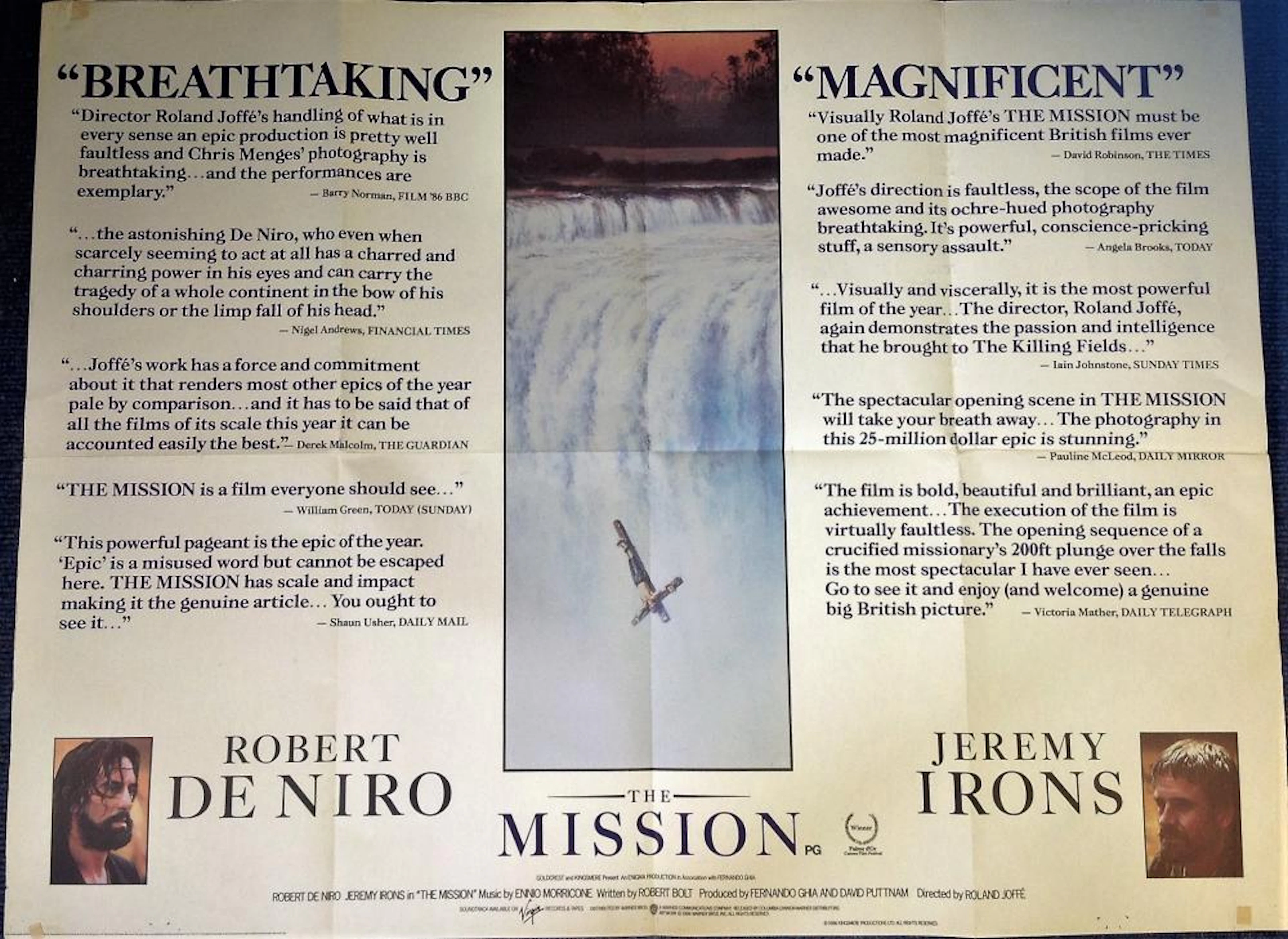 The Mission 30x40 original Quad movie poster from the 1986 British period drama film starring Robert
