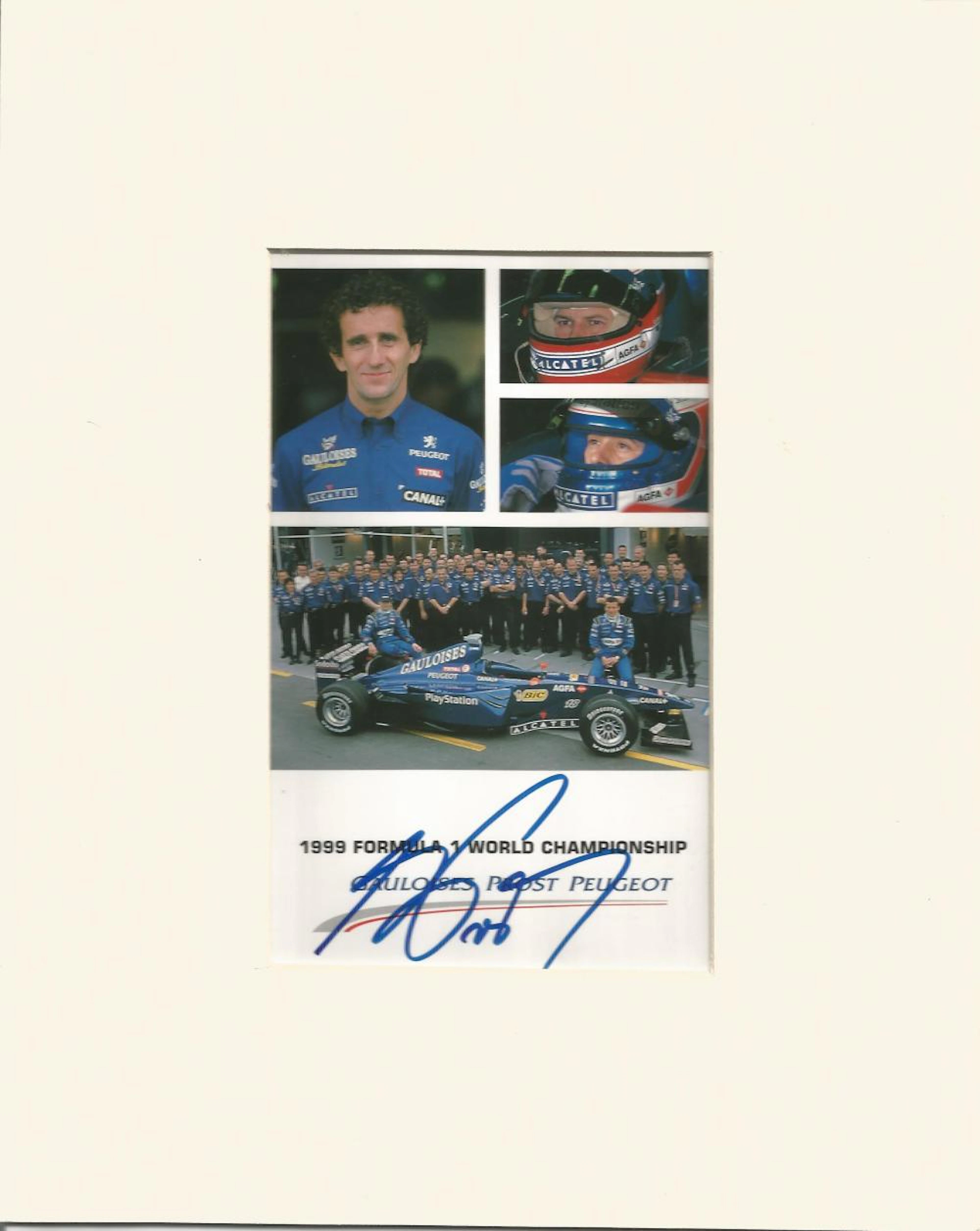 Motor Racing Alain Prost 10x8 overall mounted 6x4 signed colour montage photo pictured is the 1999