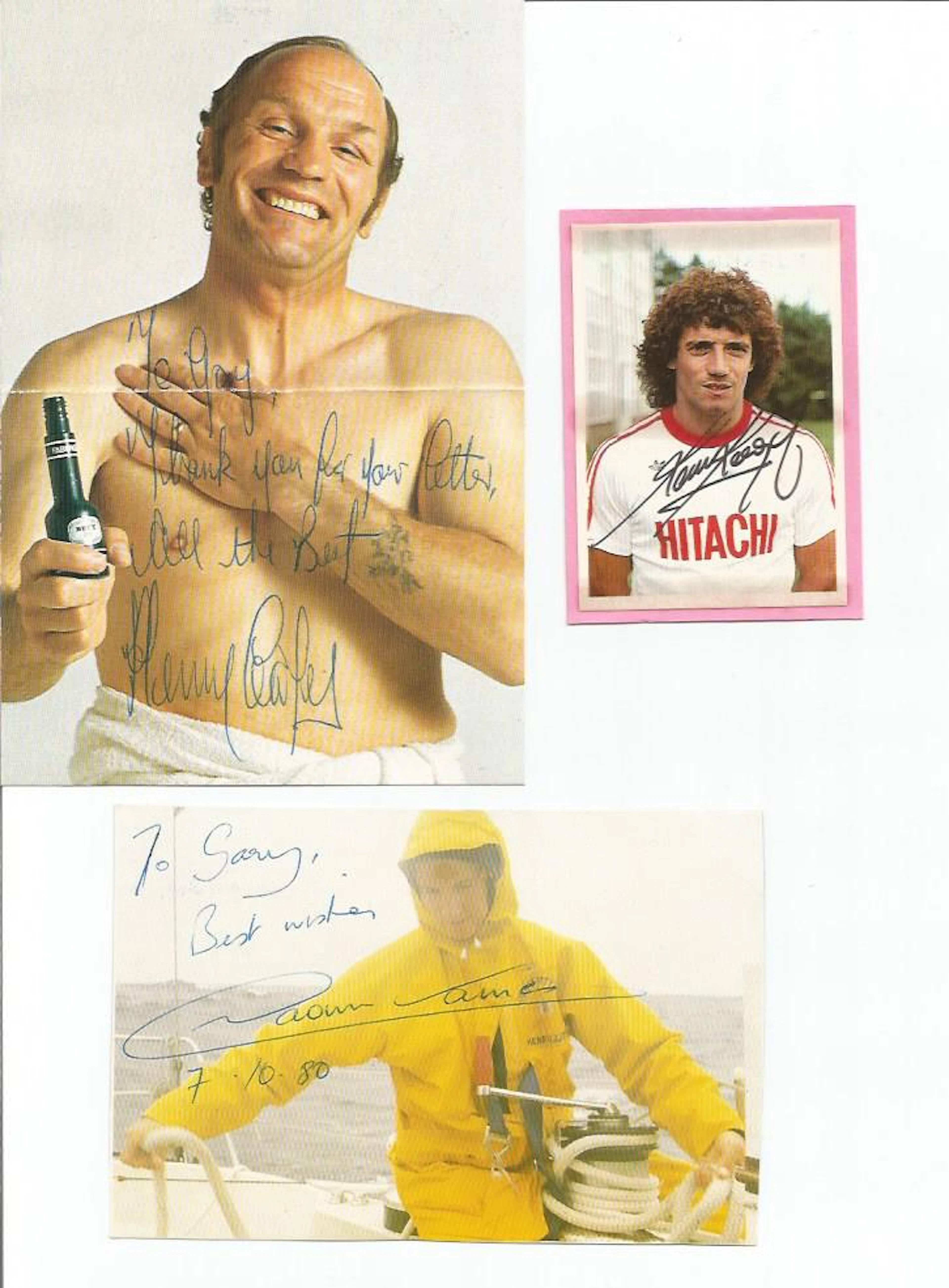 Sport autograph collection. Scruffy red album with about 30 signed pieces, pages, photos of assorted sizes.