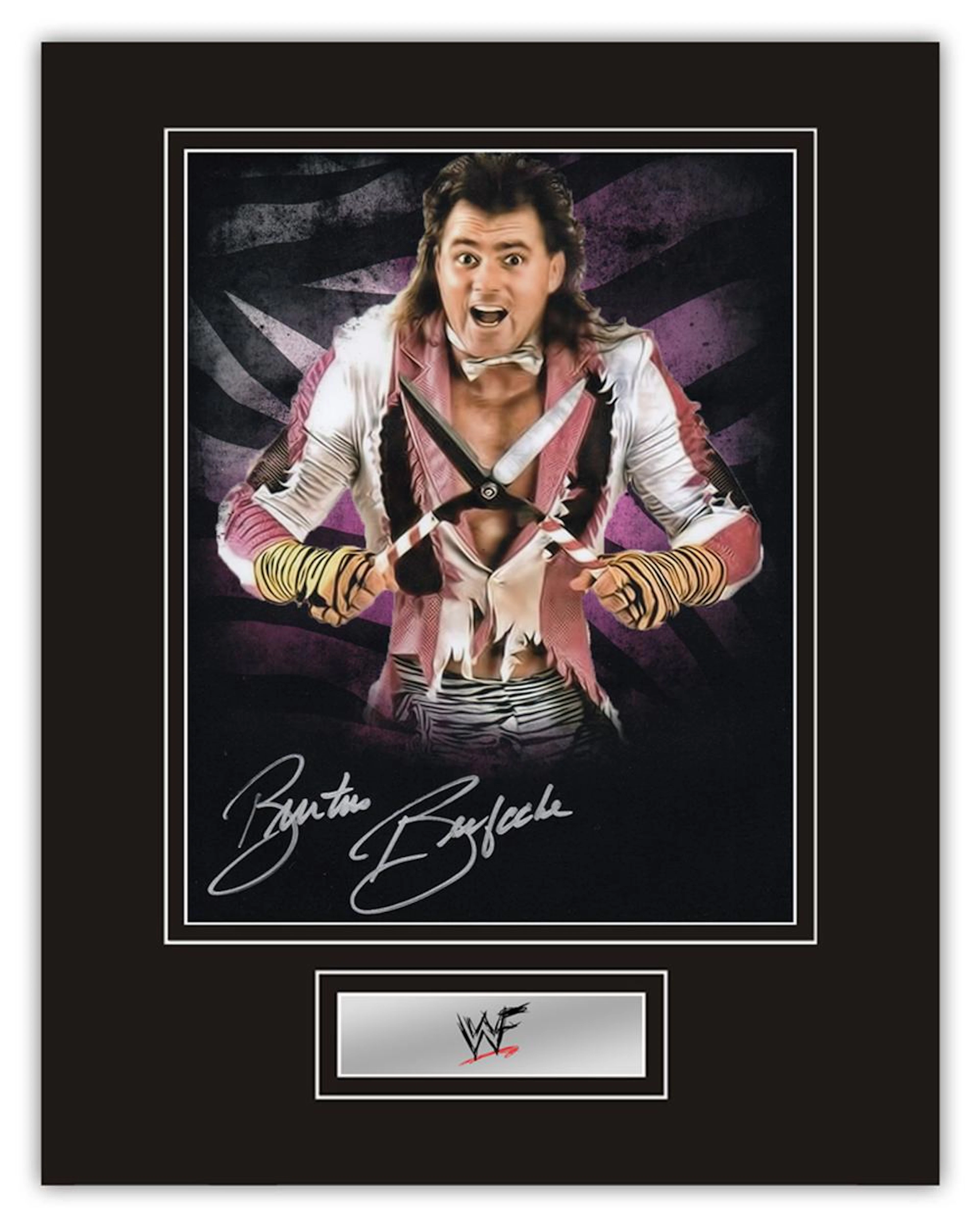Stunning Display! WWE/WWF Brutus The Barber Beefcake hand signed professionally mounted display.