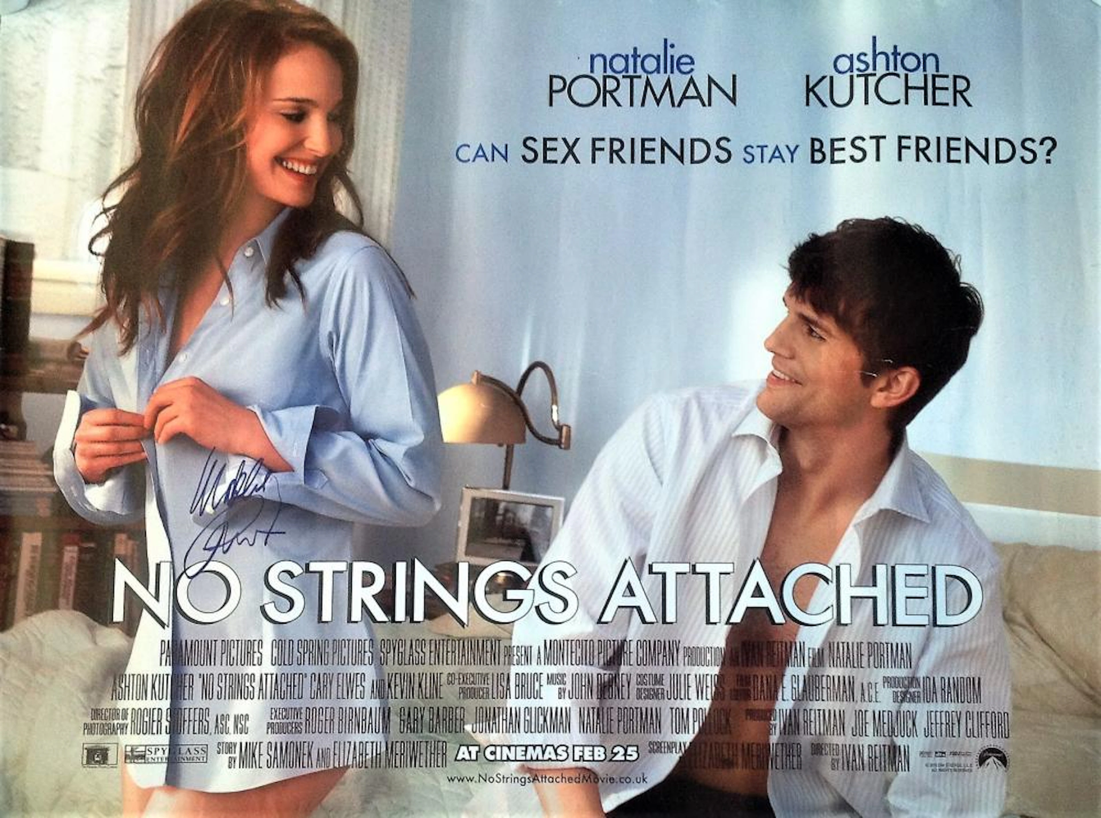 Natalie Portman signed No Strings Attached 40x30 movie poster from the 2011 American romantic comedy